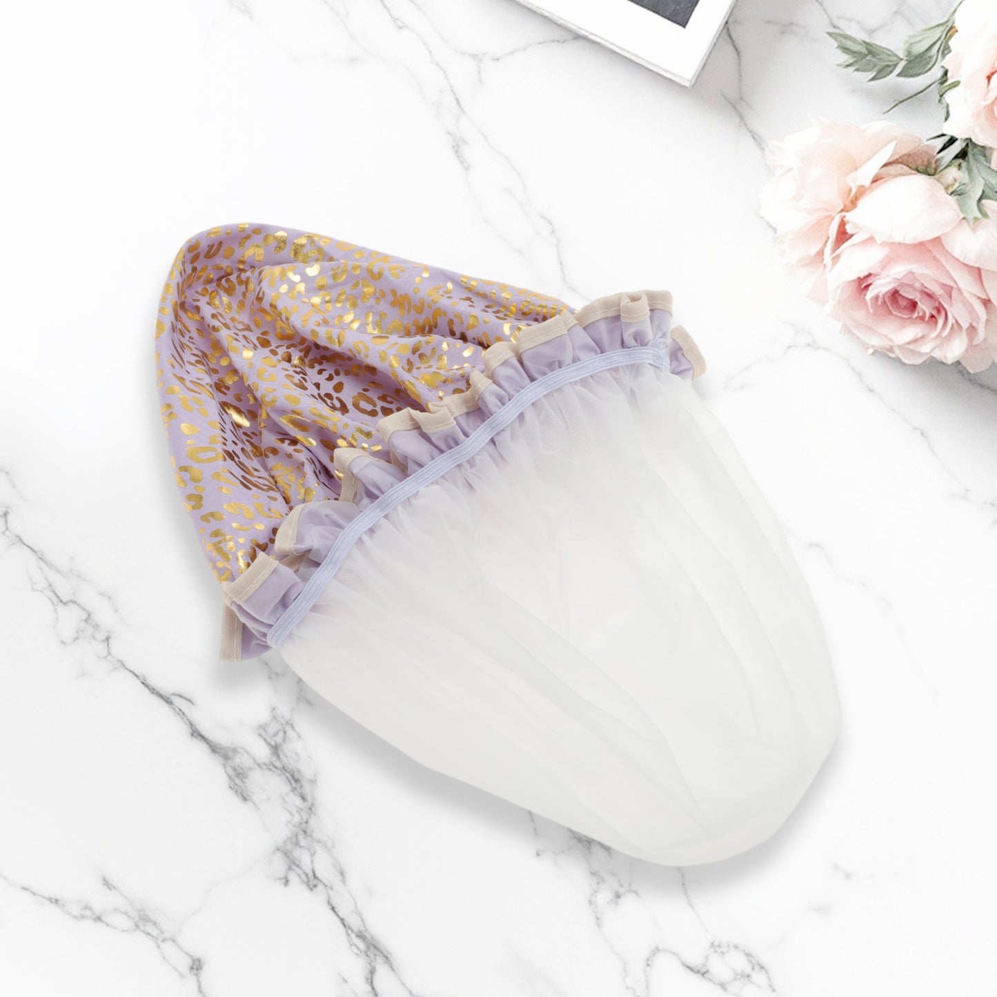 3 Pcs Reusable Leopards Spots Shower Cap for Shower Purple