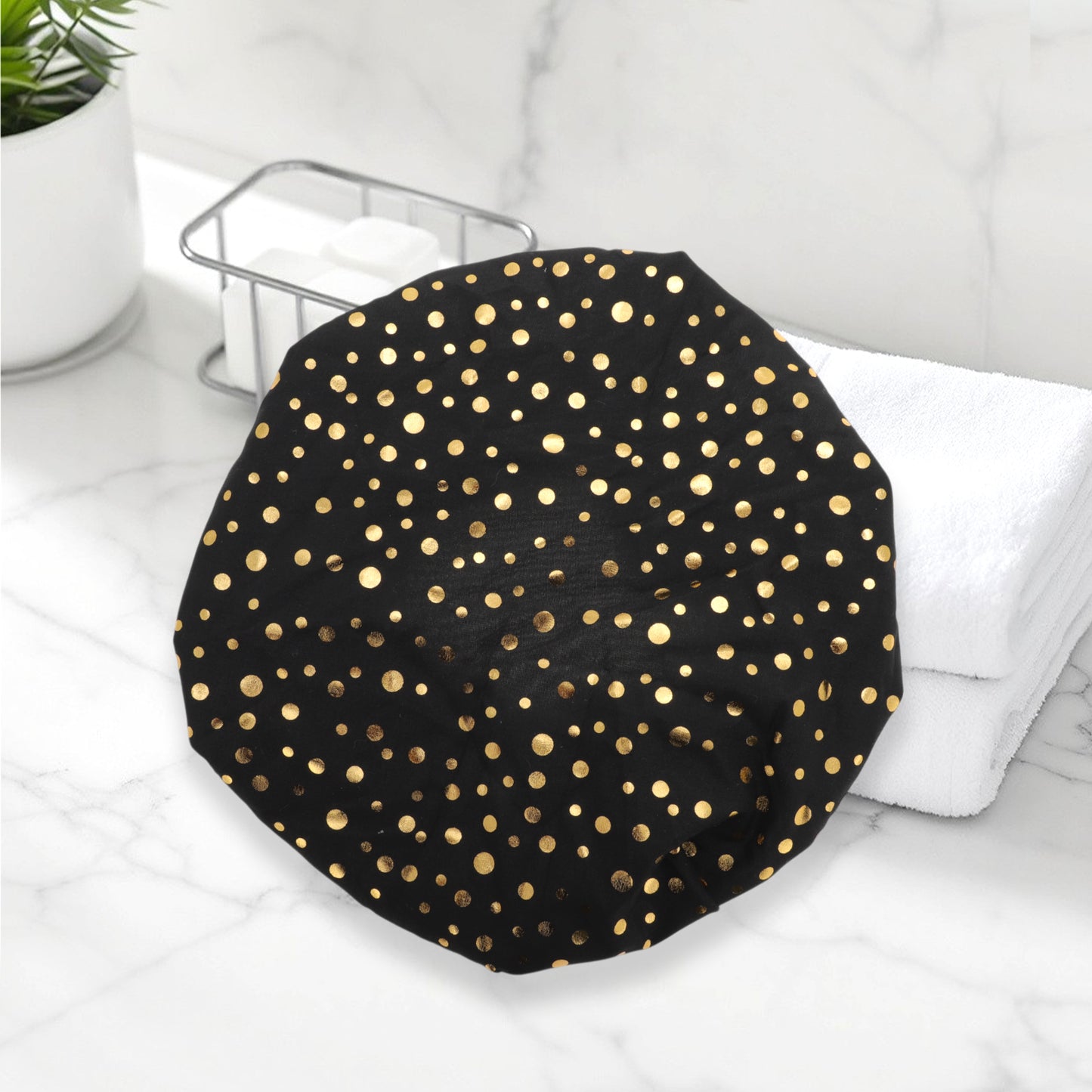 3 Pcs Reusable Dots Double Layer Shower Cap for Shower Black