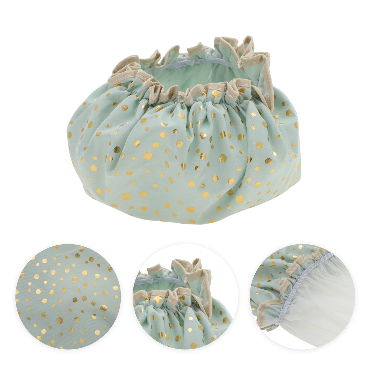 3 Pcs Reusable Dots Double Layer Shower Cap for Shower Light Green