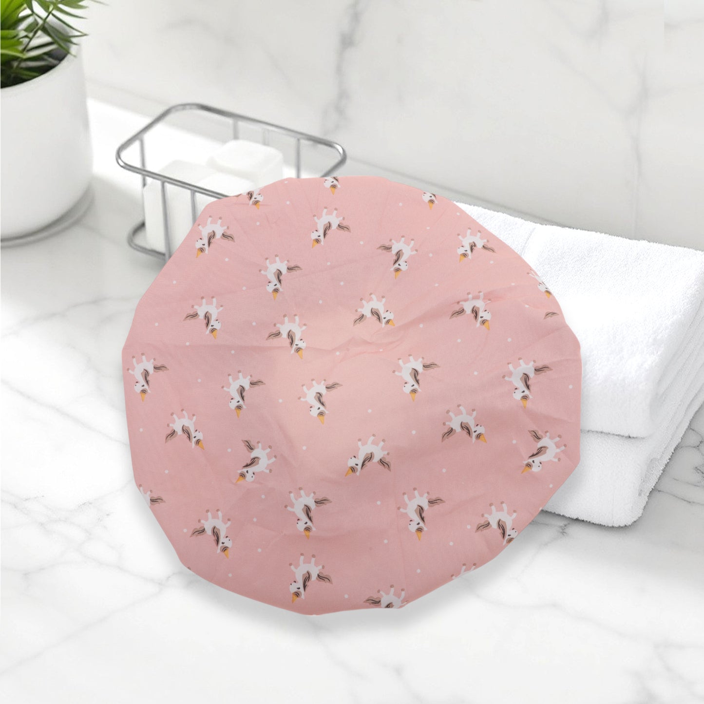 1 Pc Reusable Horse Pattern Shower Cap for Shower Pink
