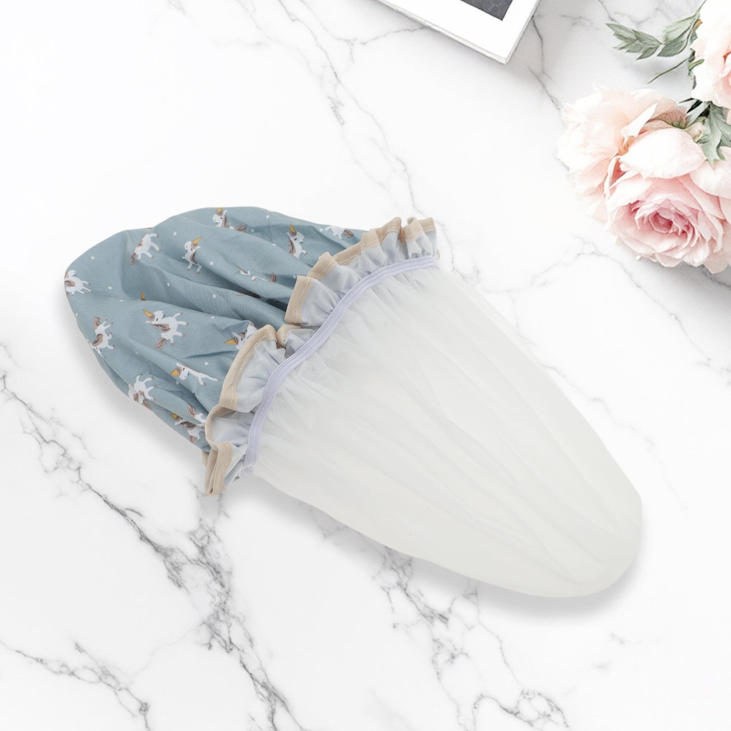 1 Pc Reusable Horse Pattern Shower Cap for Shower Blue