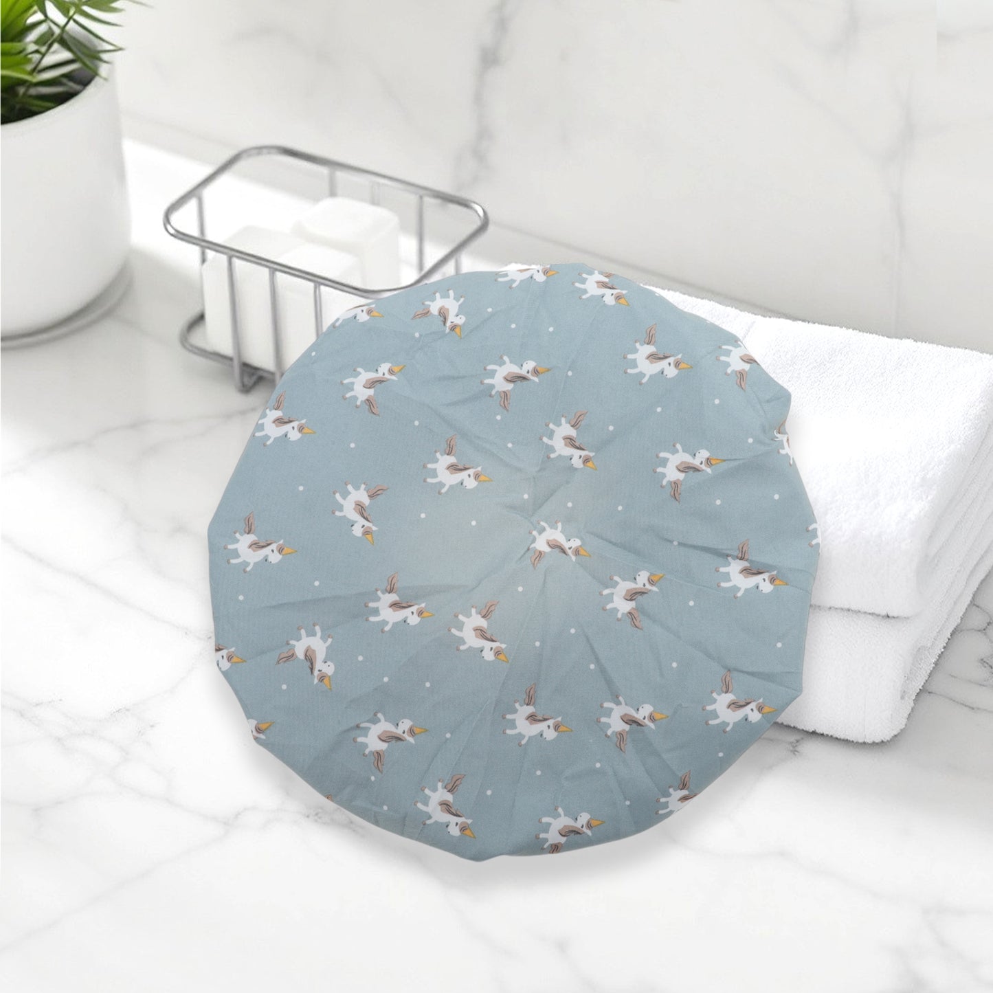1 Pc Reusable Horse Pattern Shower Cap for Shower Blue