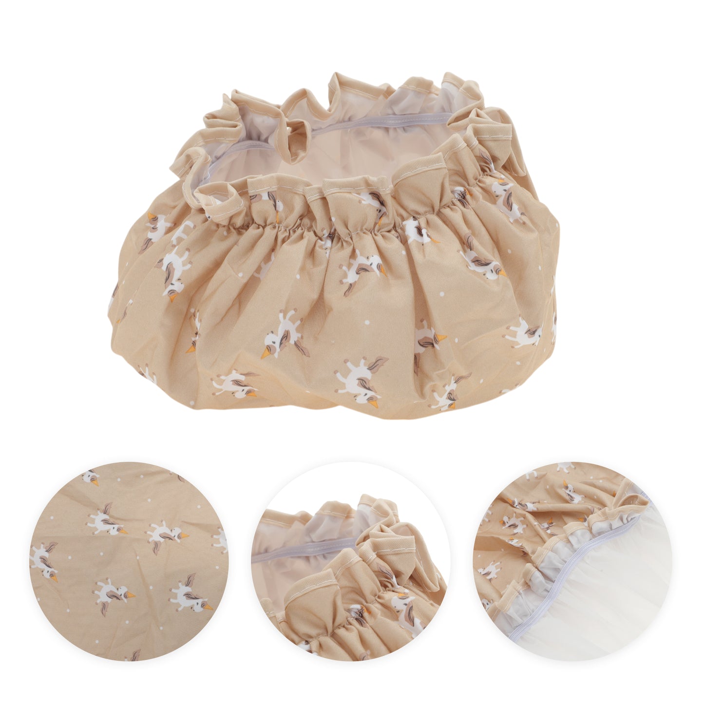 1 Pc Reusable Horse Pattern Shower Cap for Shower Khaki