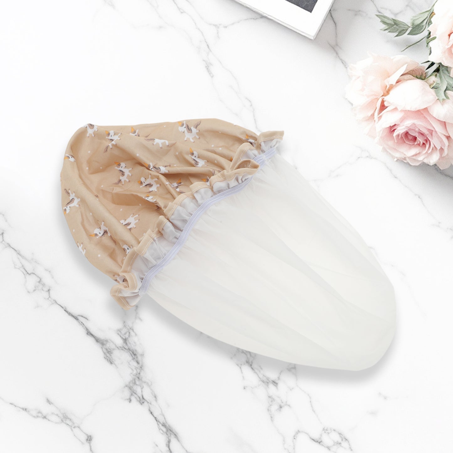 1 Pc Reusable Horse Pattern Shower Cap for Shower Khaki