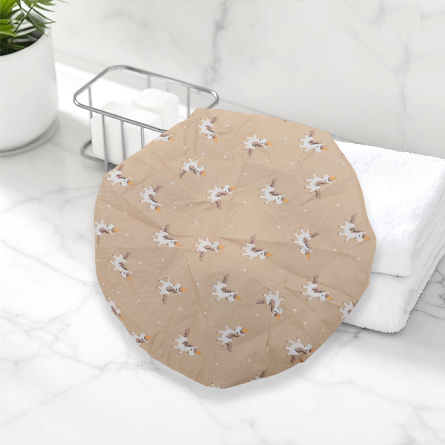 1 Pc Reusable Horse Pattern Shower Cap for Shower Khaki