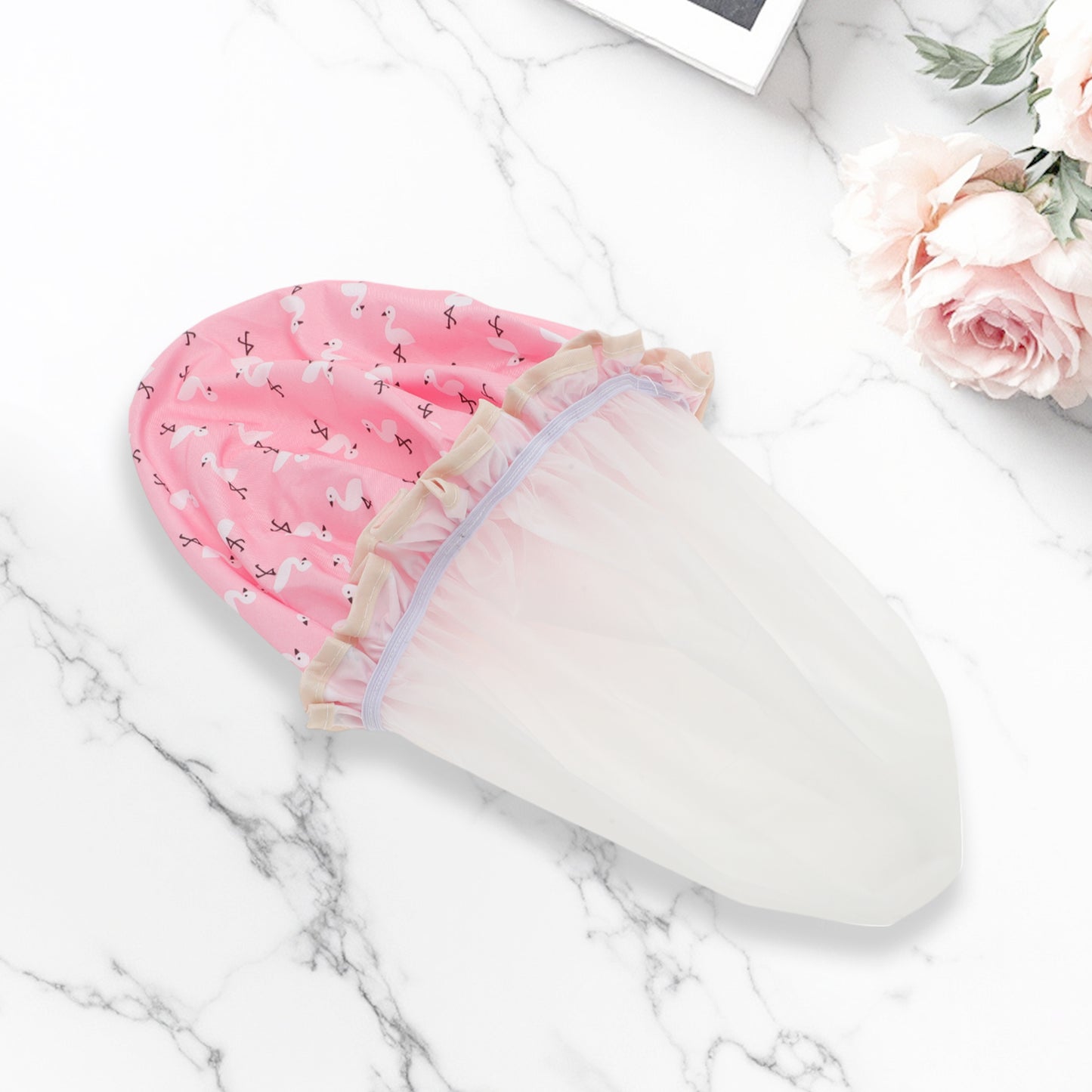 1 Pc Reusable Birds Pattern Shower Cap for Shower Pink