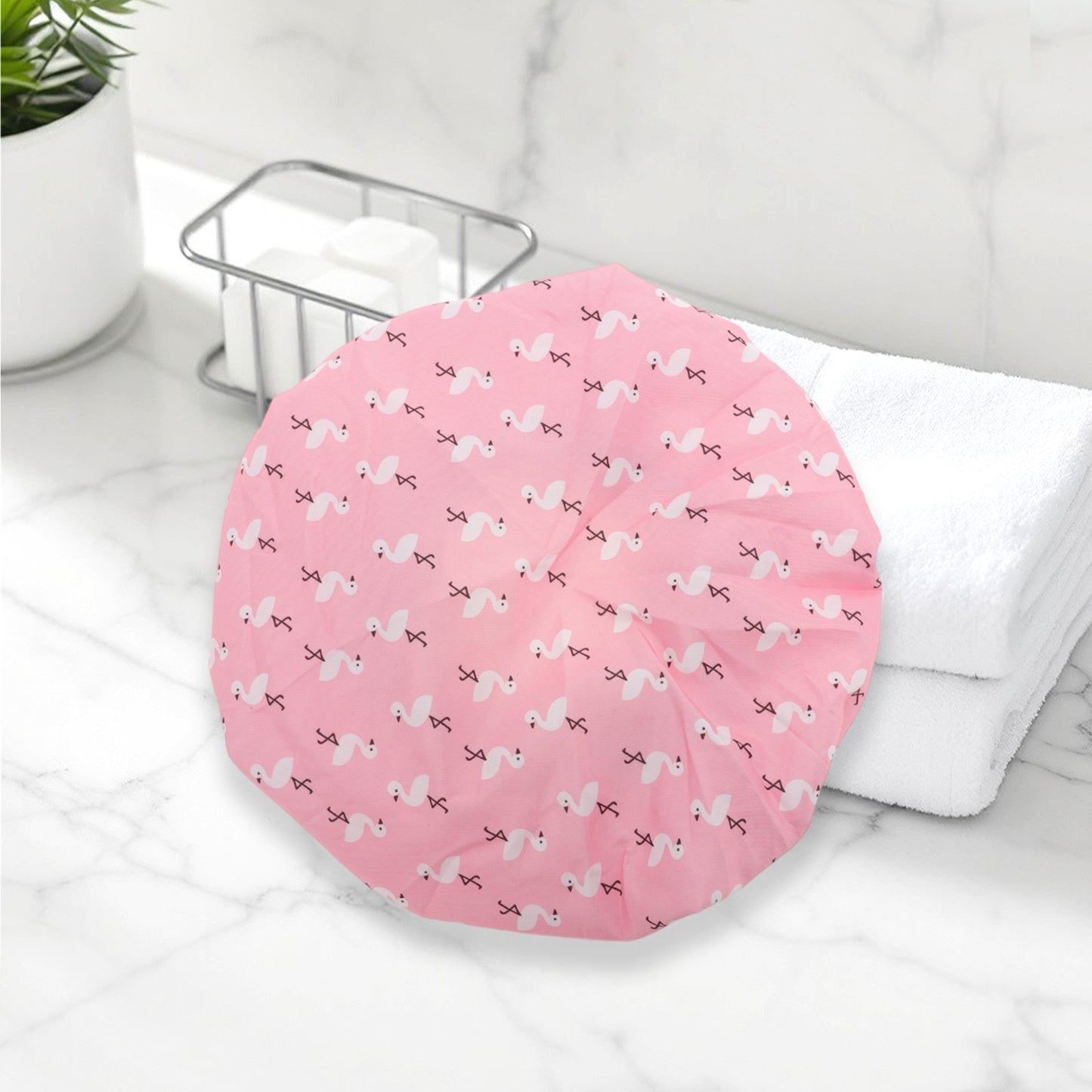 1 Pc Reusable Birds Pattern Shower Cap for Shower Pink