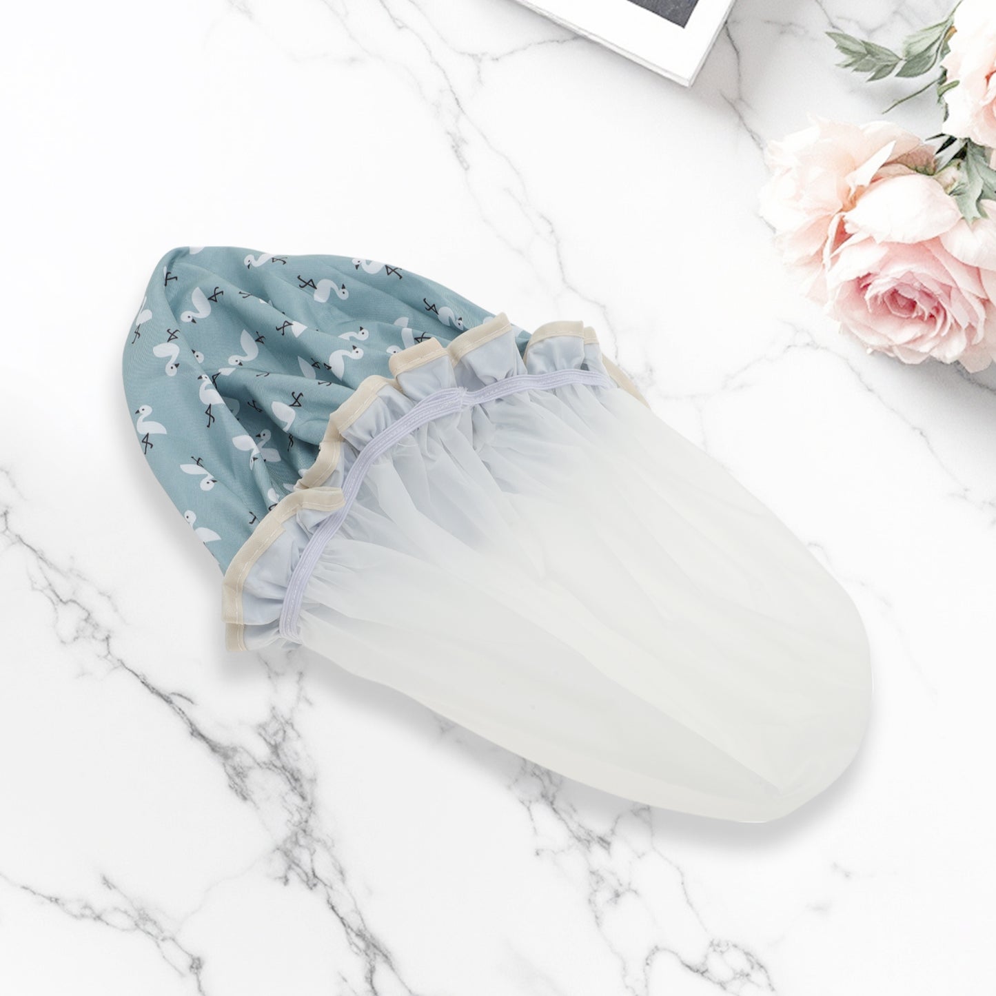 1 Pc Reusable Birds Pattern Shower Cap for Shower Blue