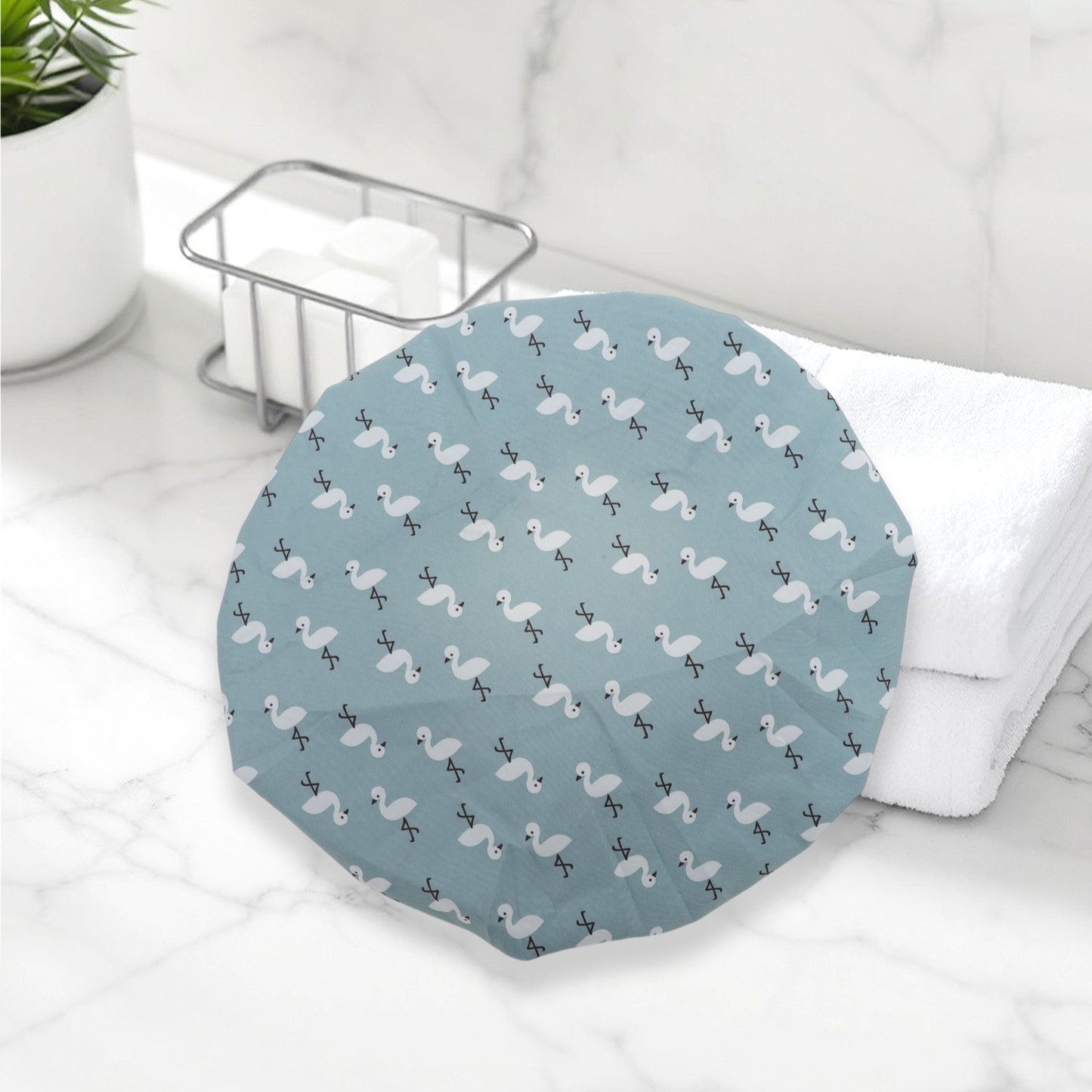 1 Pc Reusable Birds Pattern Shower Cap for Shower Blue
