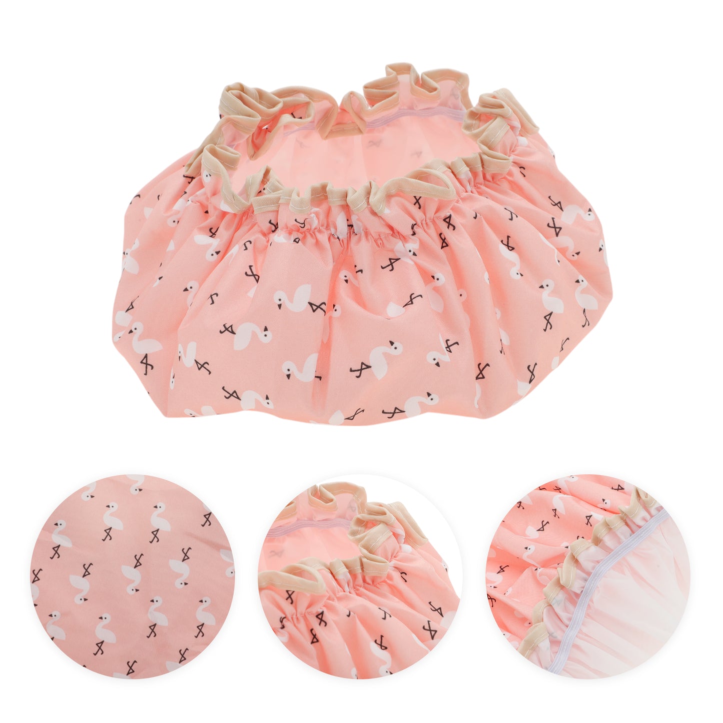 1 Pc Reusable Birds Pattern Shower Cap for Shower Orange Pink