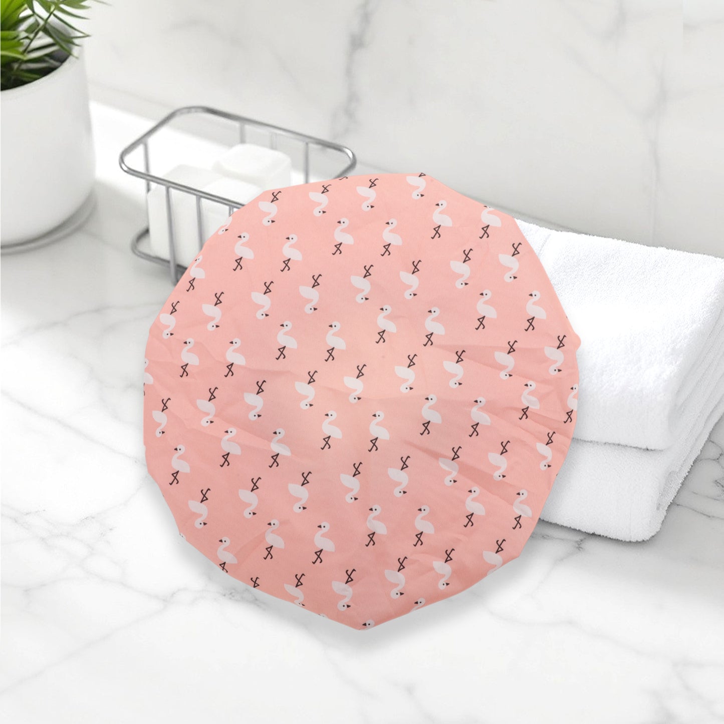 1 Pc Reusable Birds Pattern Shower Cap for Shower Orange Pink