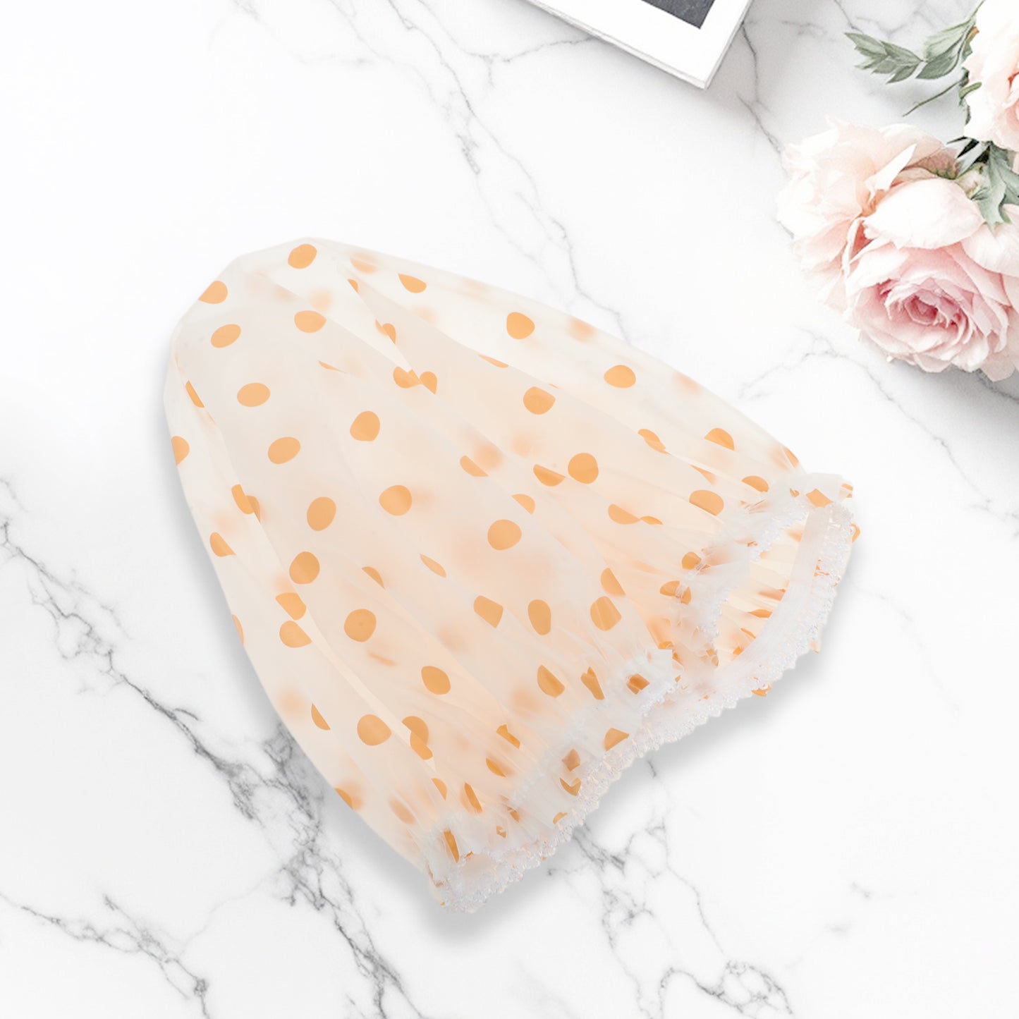 1 Pc Reusable Dots Single Layer Shower Cap for Shower Orange