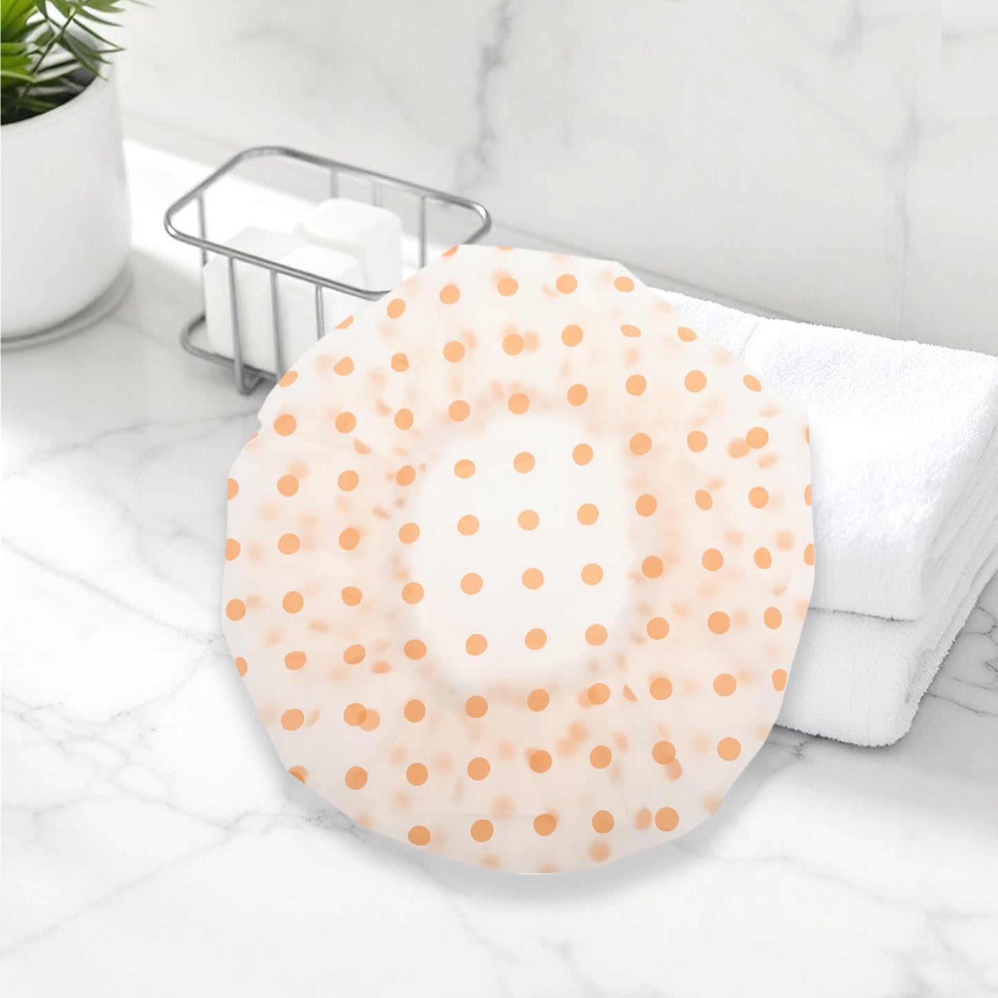1 Pc Reusable Dots Single Layer Shower Cap for Shower Orange