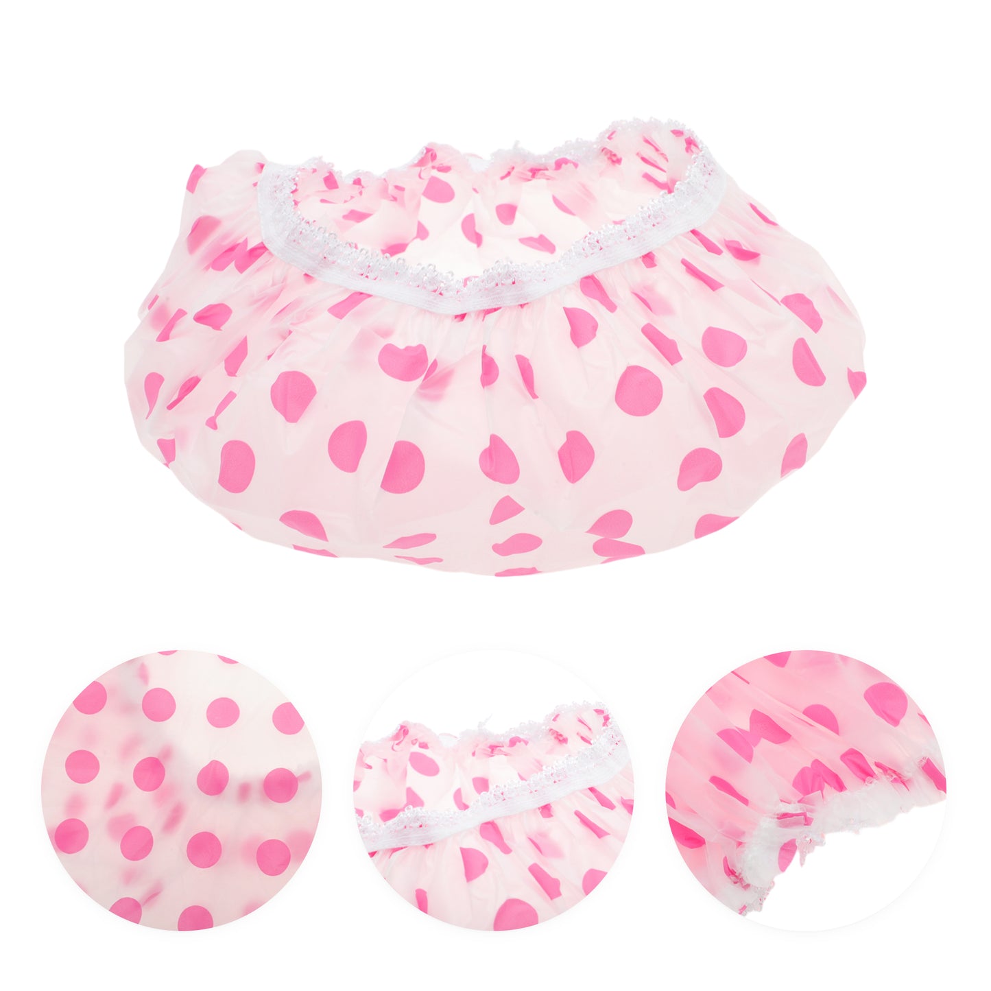 1 Pc Reusable Dots Single Layer Shower Cap for Shower Pink