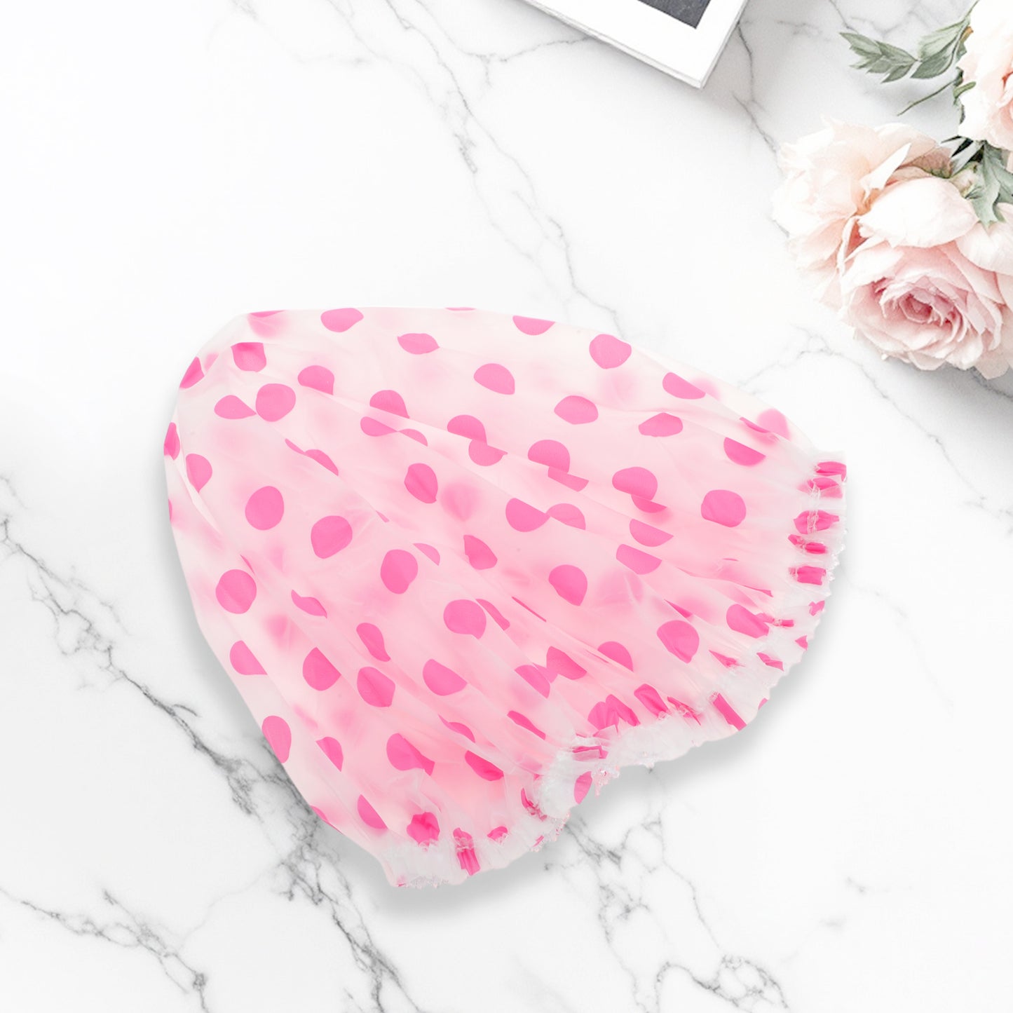 1 Pc Reusable Dots Single Layer Shower Cap for Shower Pink