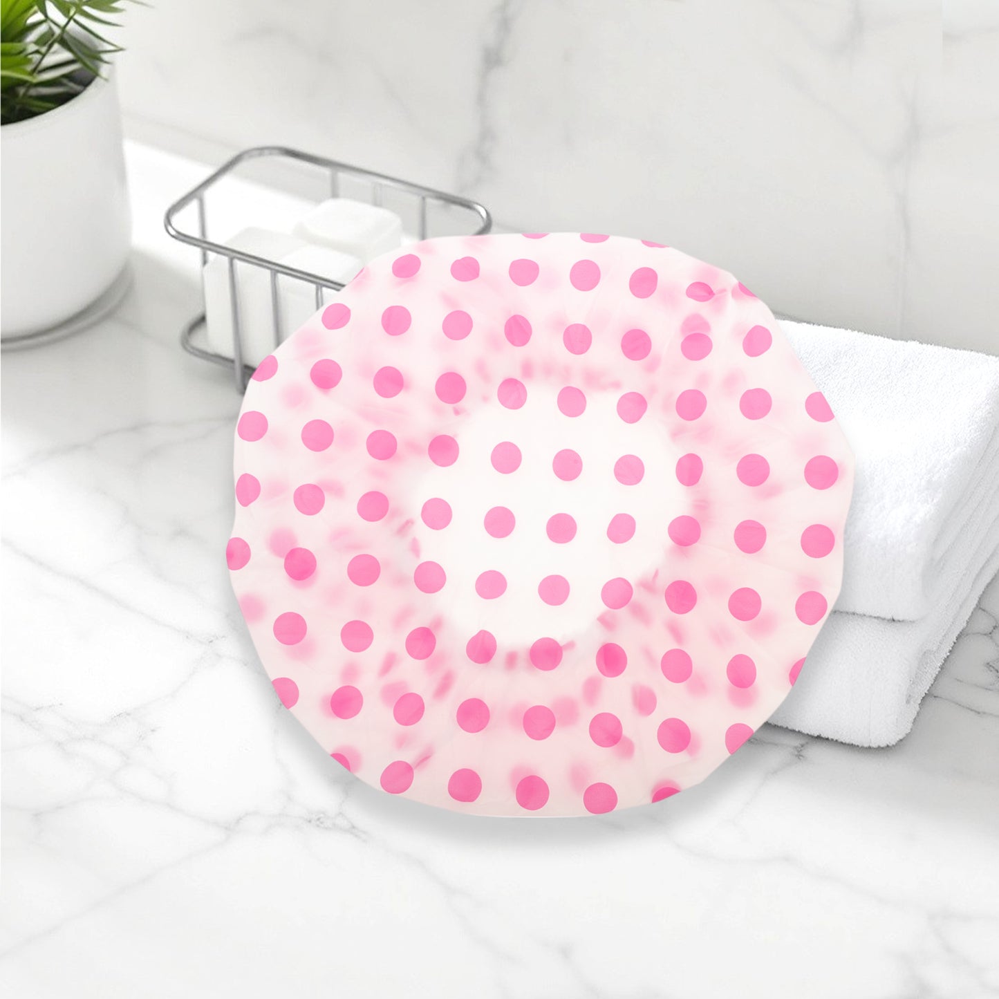 1 Pc Reusable Dots Single Layer Shower Cap for Shower Pink