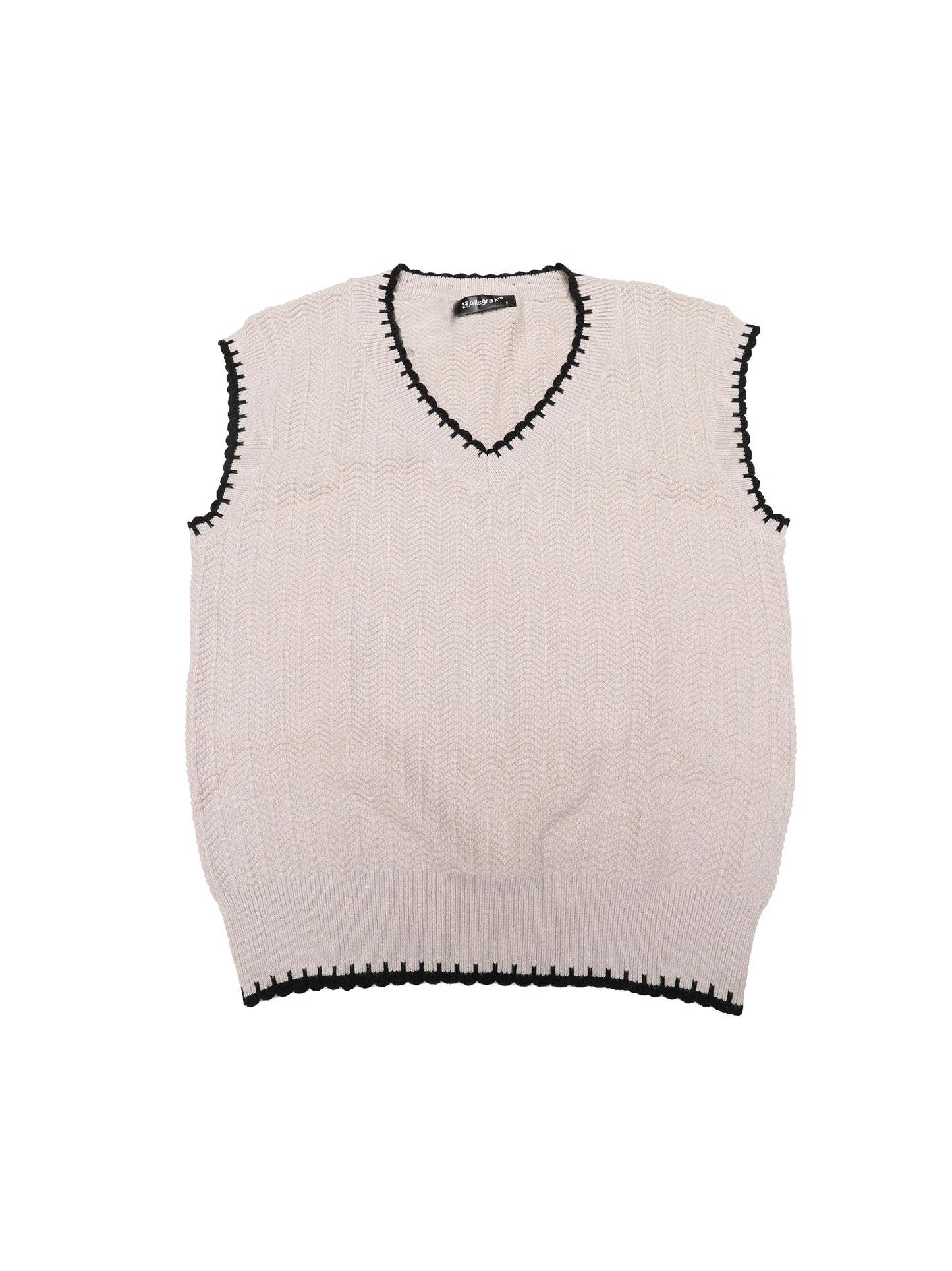 Women's Sweater Vest V Neck Contrast Color Sleeveless Knit Pullover Top