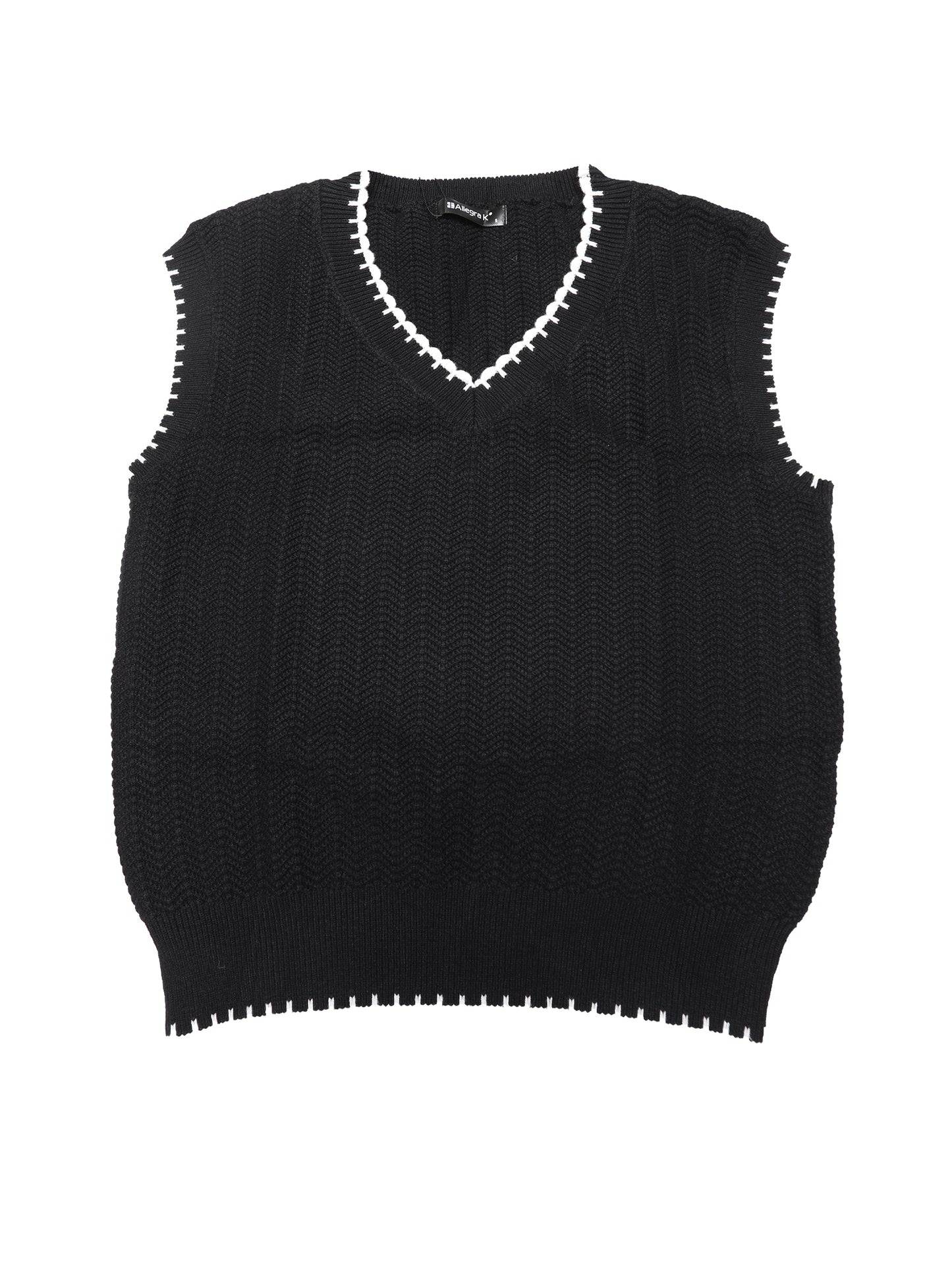 Women's Sweater Vest V Neck Contrast Color Sleeveless Knit Pullover Top