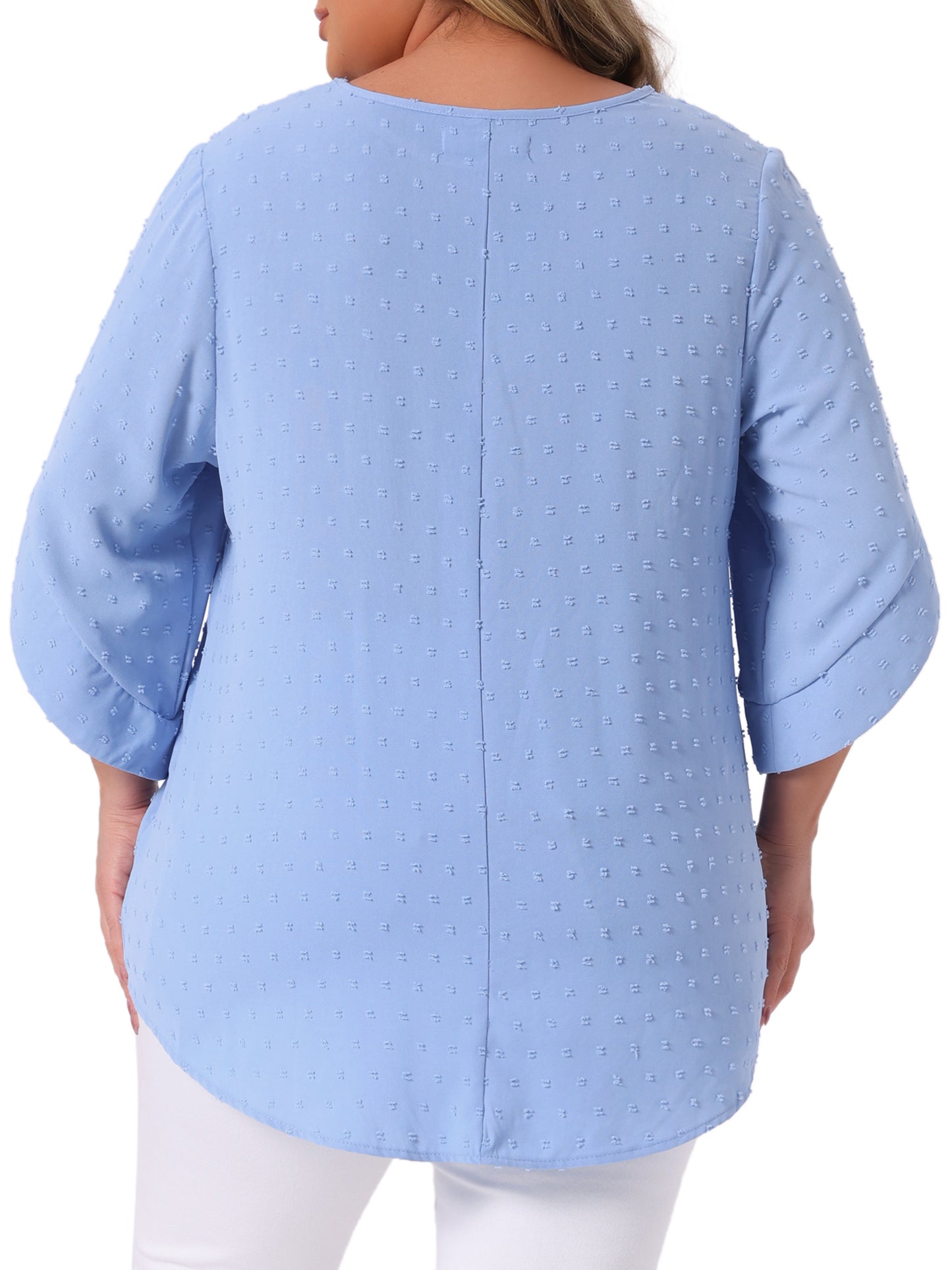Blusa informal de verano con cuello redondo y mangas de pétalos para mujer, talla grande