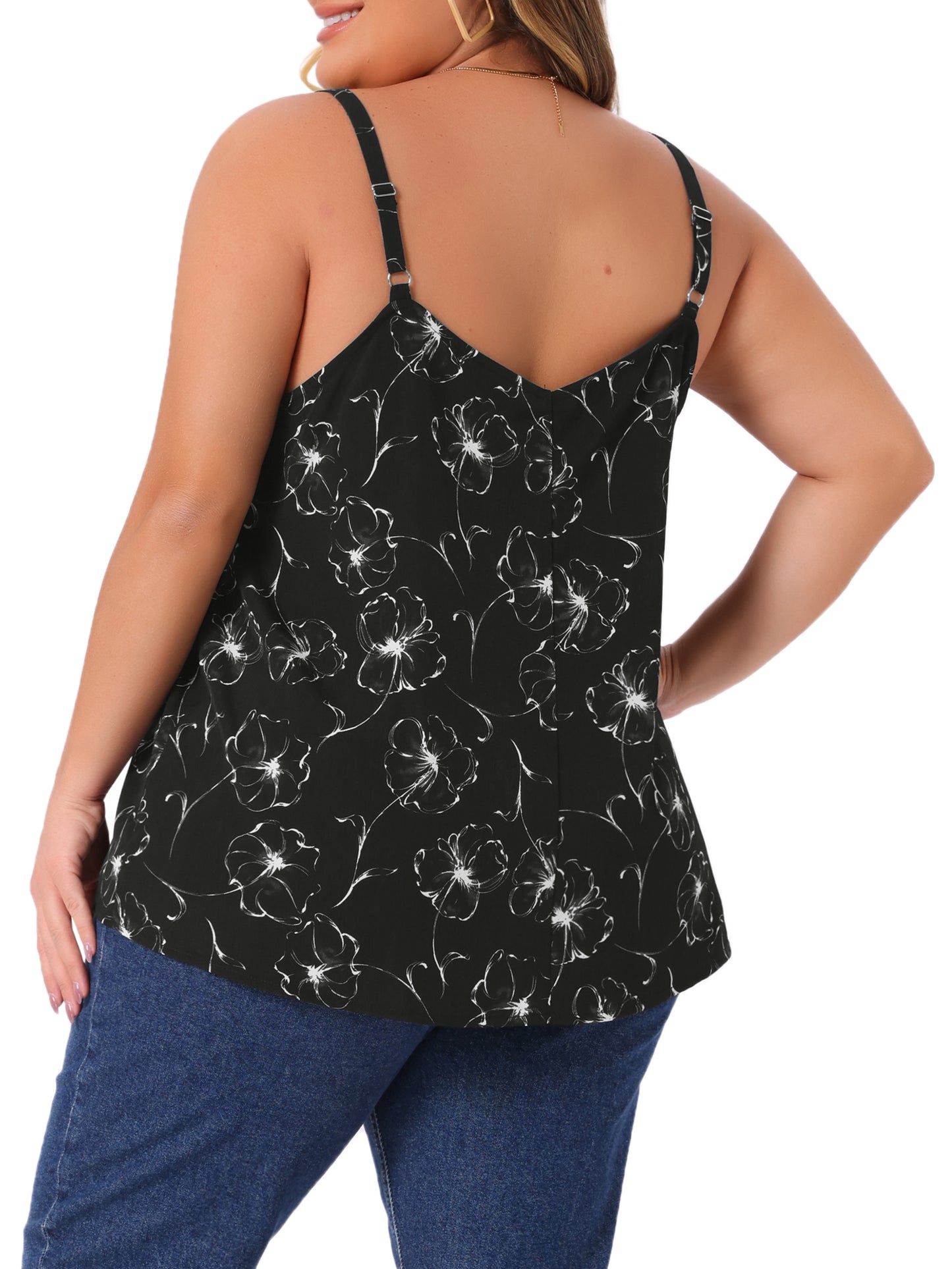 Women Plus Size Cami Tank Top V Neck Sleeveless Adjustable Straps Floral Summer Top