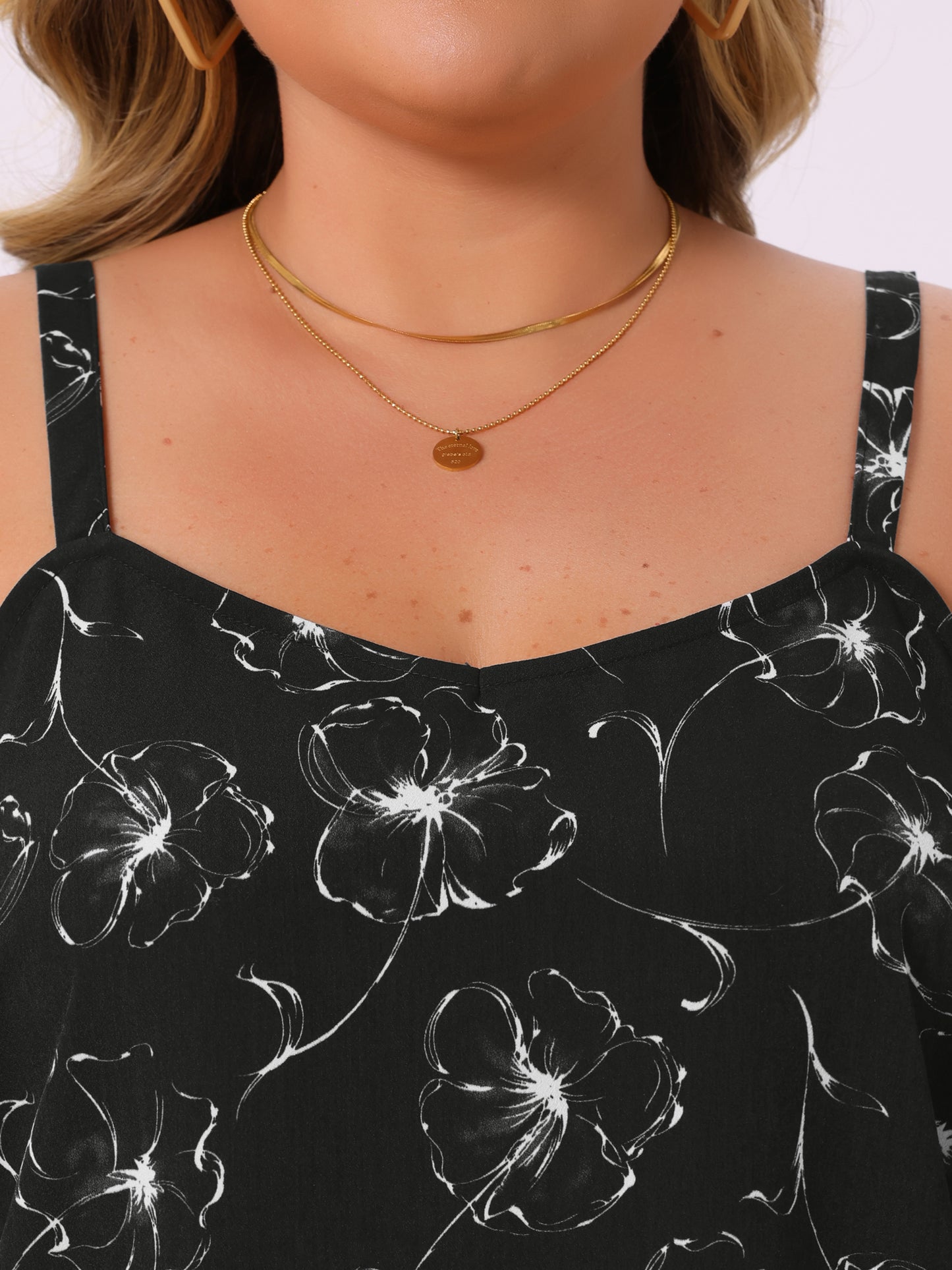 Women Plus Size Cami Tank Top V Neck Sleeveless Adjustable Straps Floral Summer Top