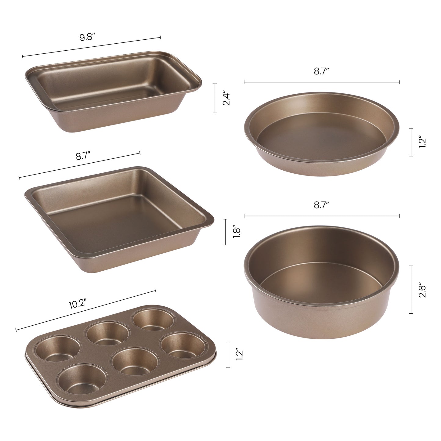 5 Pieces Nonstick, Carbon Steel Bakeware Set,Sheet Pans for Baking 5PCS