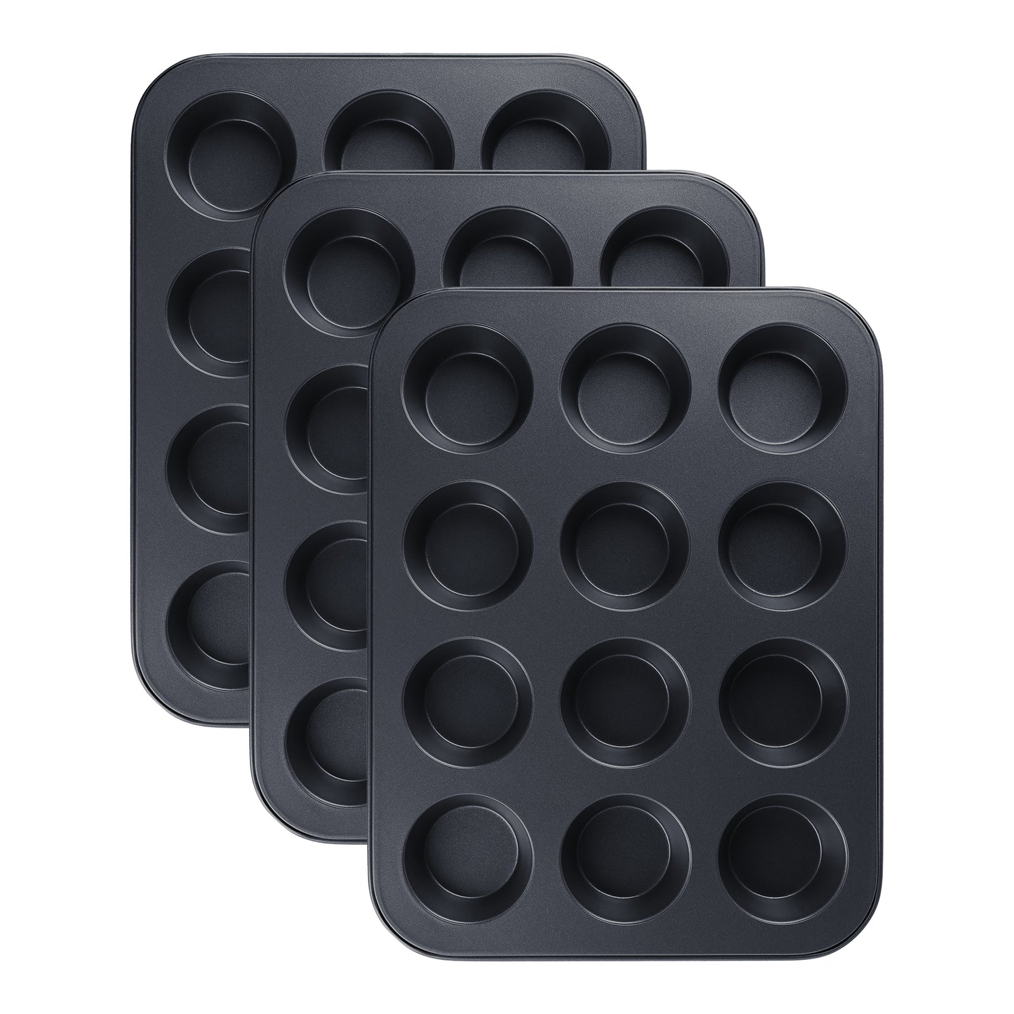 Paquete de 3 moldes para cupcakes, antiadherentes, para 12 muffins