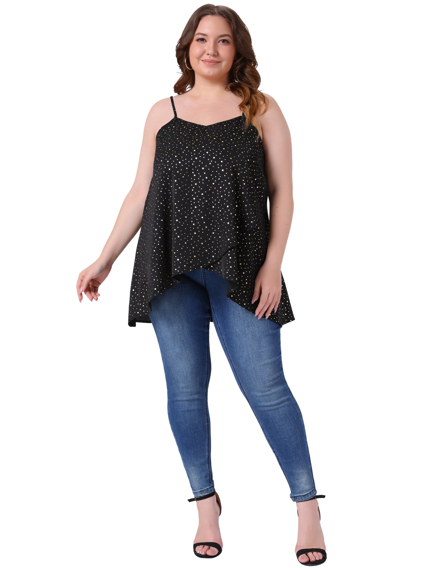 Women Plus Size Loose Casual Summer Cami Polka Dots Flowy Sleeveless Camisole Tank Top