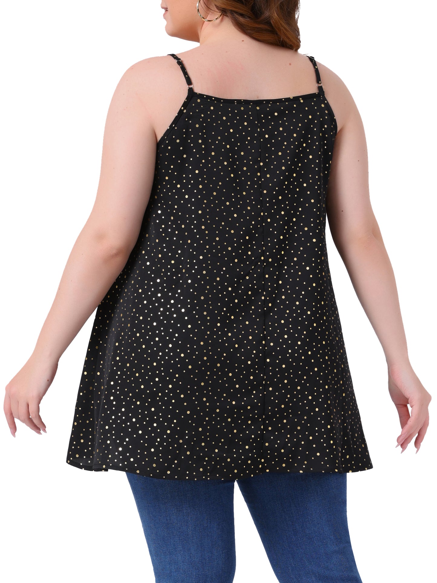 Women Plus Size Loose Casual Summer Cami Polka Dots Flowy Sleeveless Camisole Tank Top