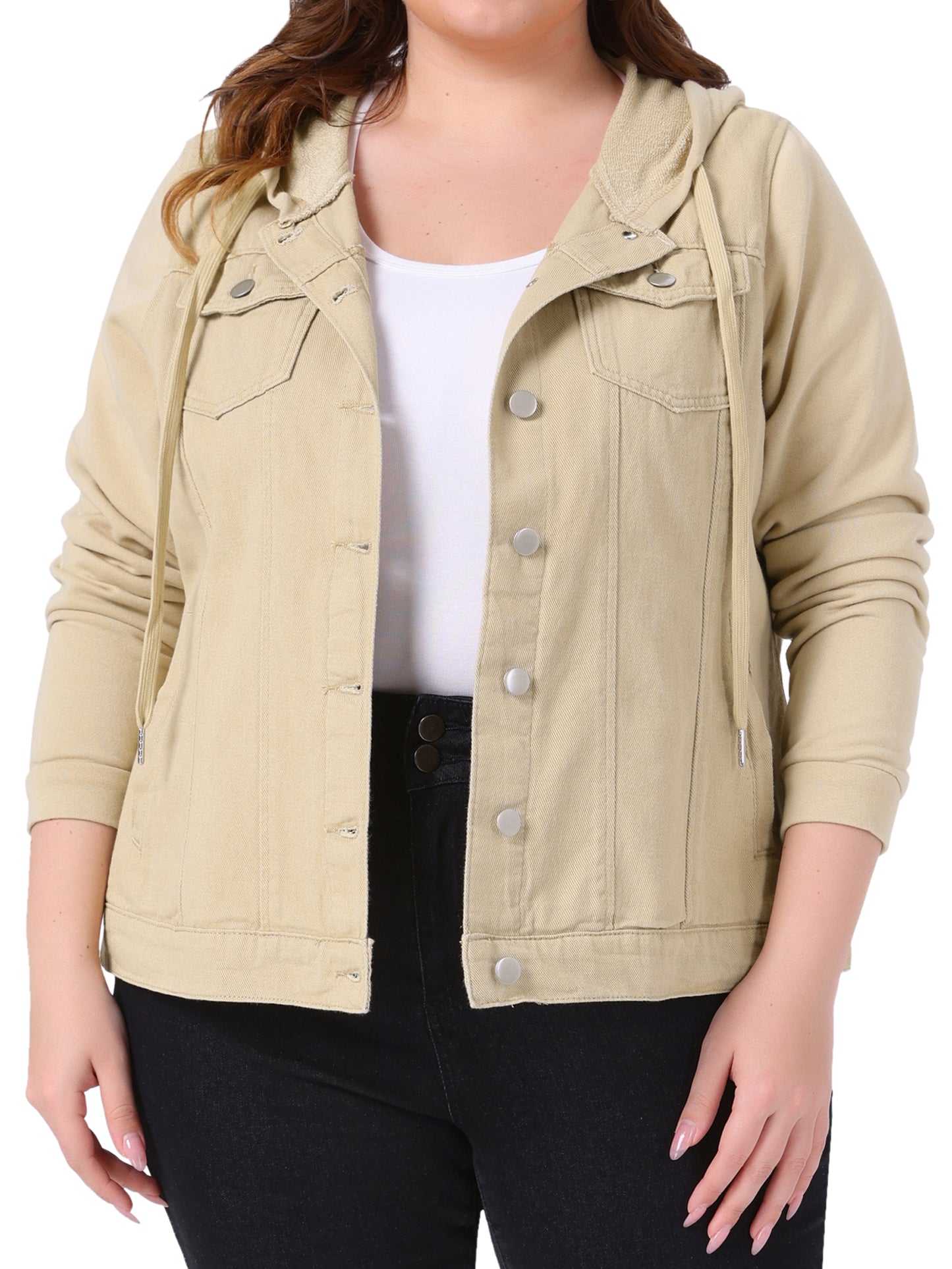 Chaqueta vaquera de talla grande para mujer con capucha, manga larga, estilo western, informal, con capucha, chaqueta vaquera