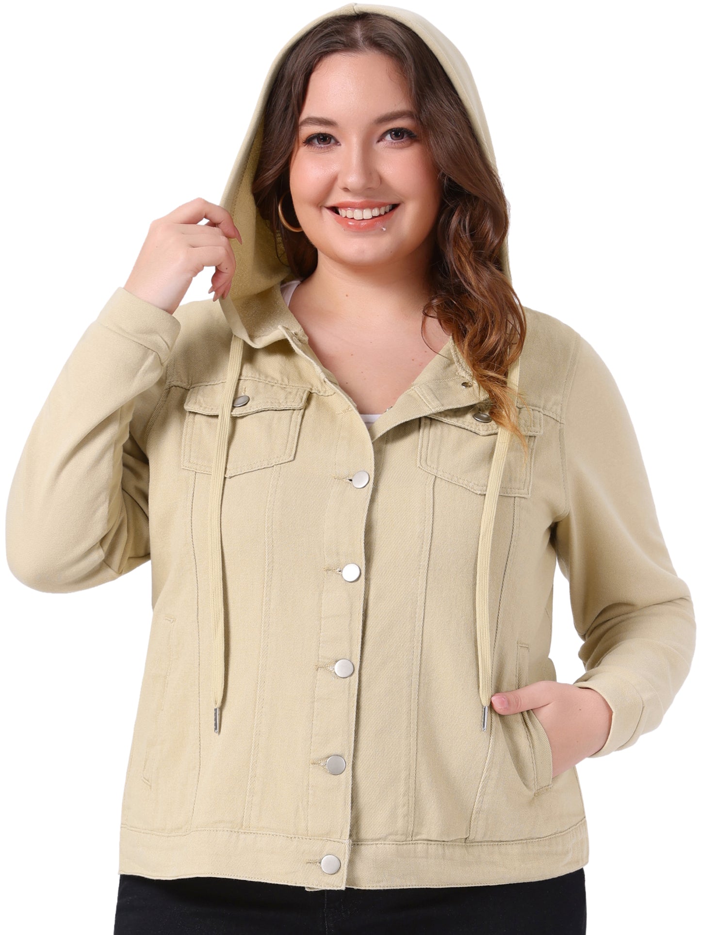 Chaqueta vaquera de talla grande para mujer con capucha, manga larga, estilo western, informal, con capucha, chaqueta vaquera