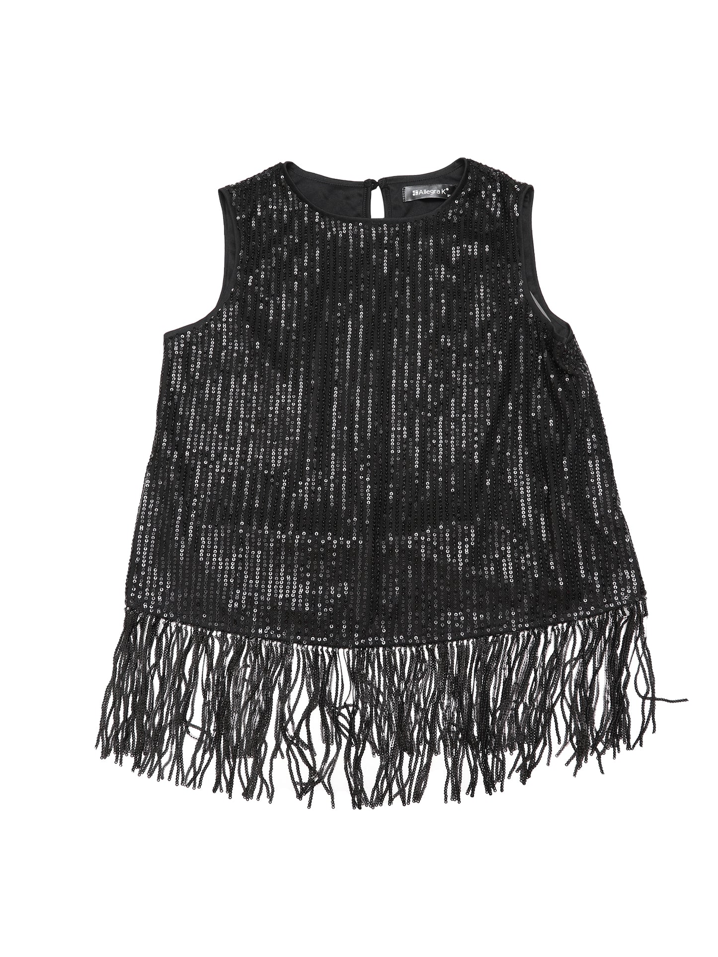 Women's Sequin Top Party Fringe Hem Sleeveless Round Neck Club Tank