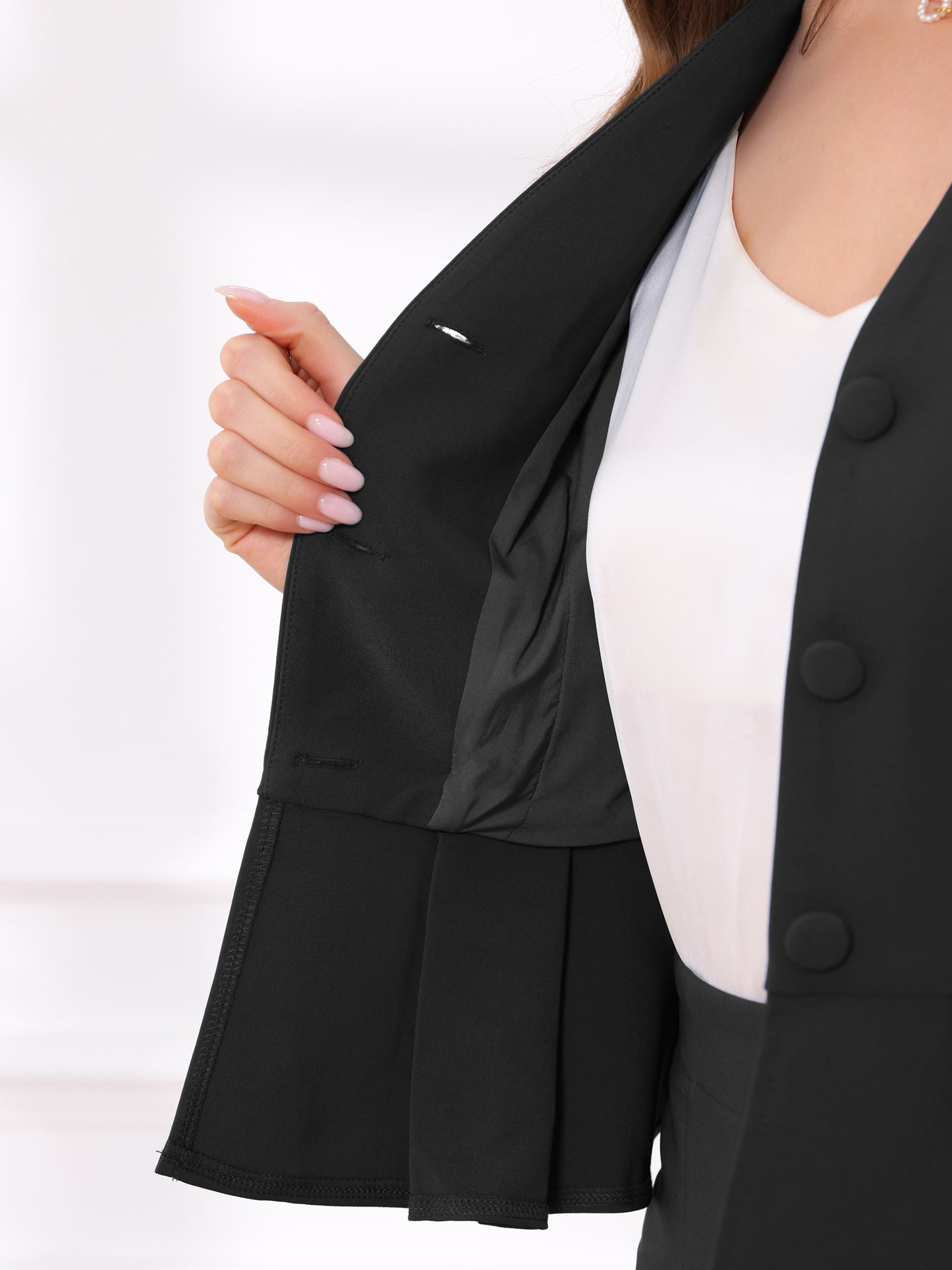 Women's Business 2 Piece Suit Set Long Sleeve Collarless Peplum Blazer Pencil Skirt