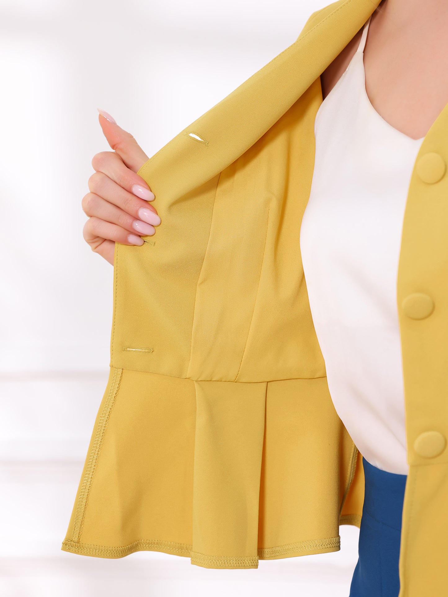 Conjunto de traje de negocios de 2 piezas para mujer, chaqueta peplum sin cuello y manga larga, falda lápiz