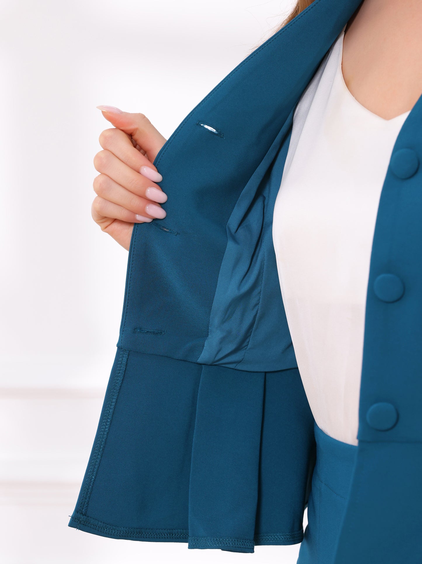 Women's Business 2 Piece Suit Set Long Sleeve Collarless Peplum Blazer Pencil Skirt