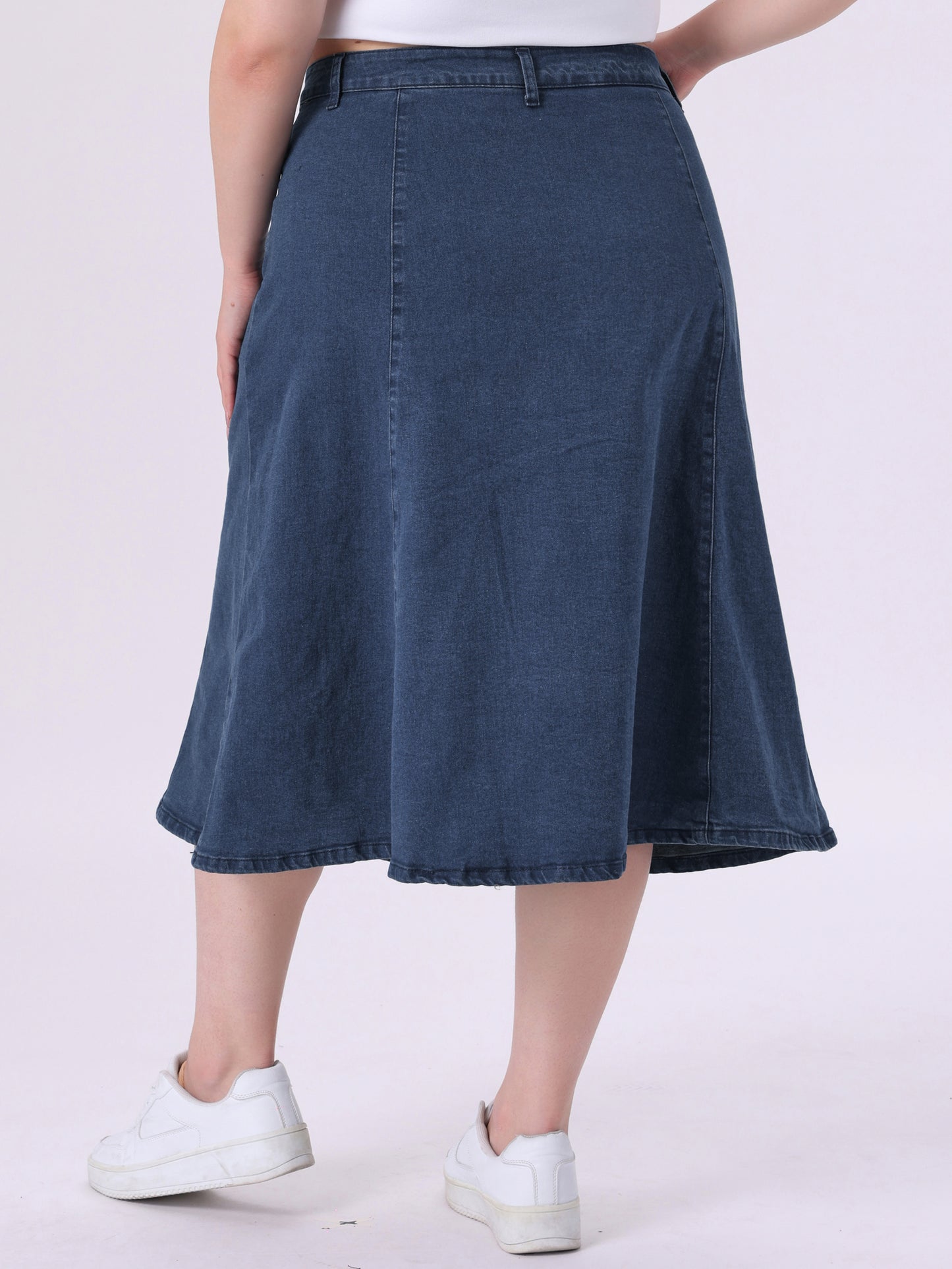 Women's Plus Size Denim Skirts Vintage High Waist with Pockets A-Line Midi Jean Skirt
