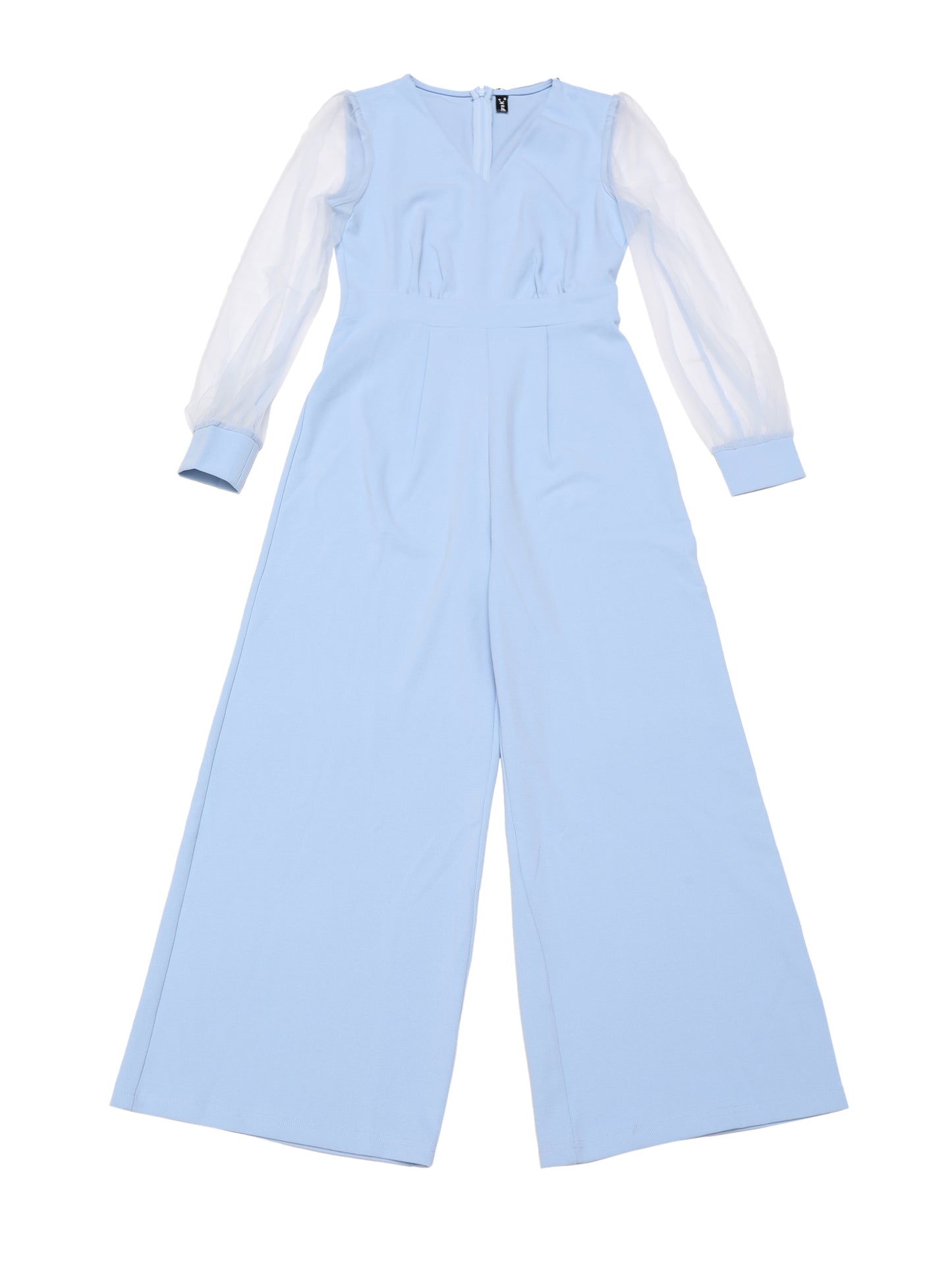Mono elegante de cóctel para mujer, con escote en V, de malla, manga larga, holgado y pierna ancha