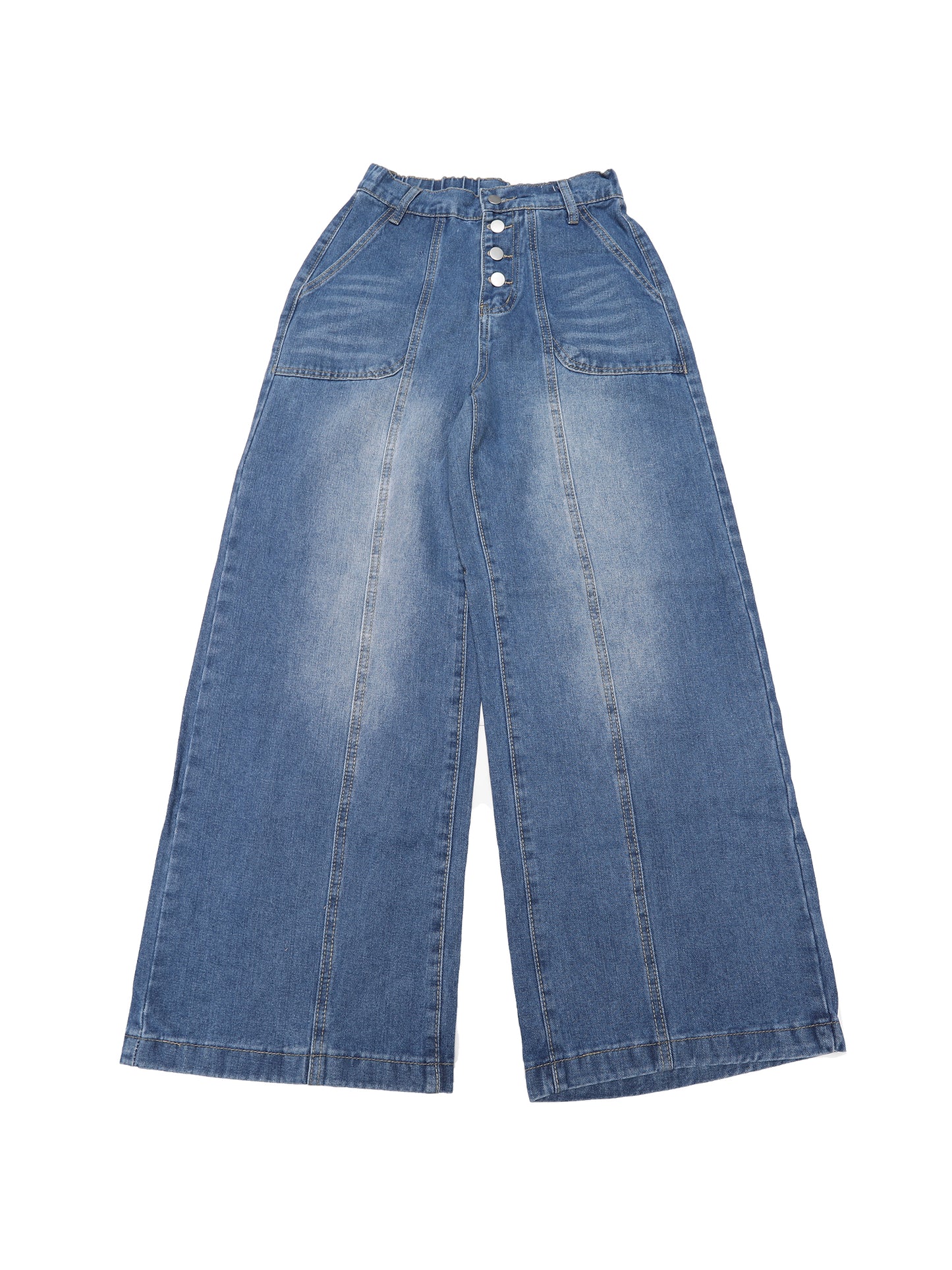 Women's Jeans High Waisted Button Front Stretchy Straight Loose Casual Denim Wide Leg Pants