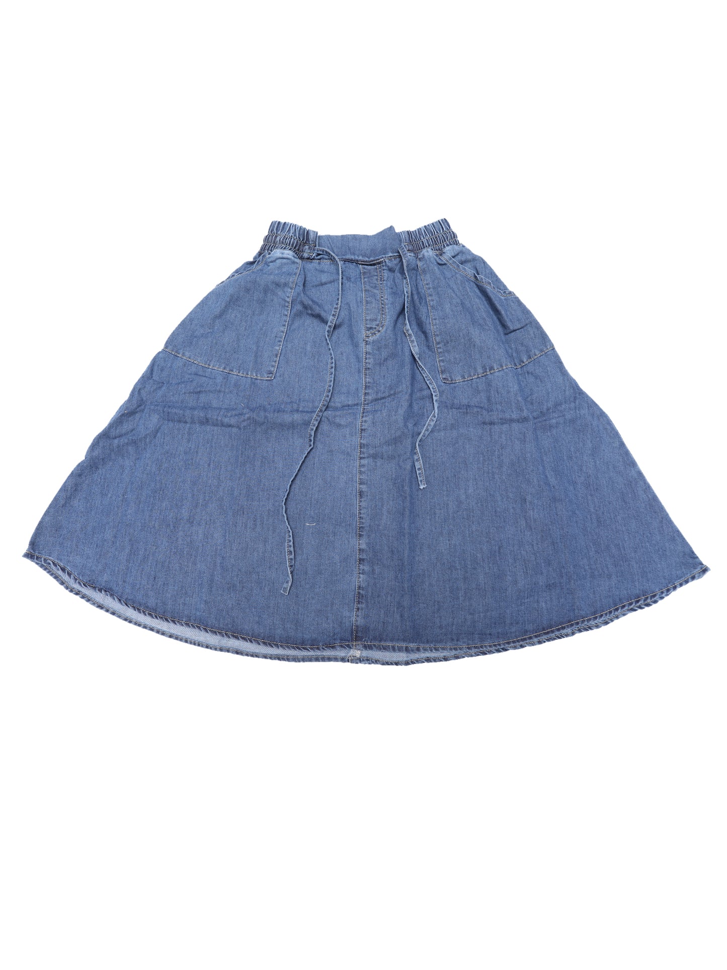 Women's Jean Elastic Waist A-Line Midi Denim Skirt with Pockets
