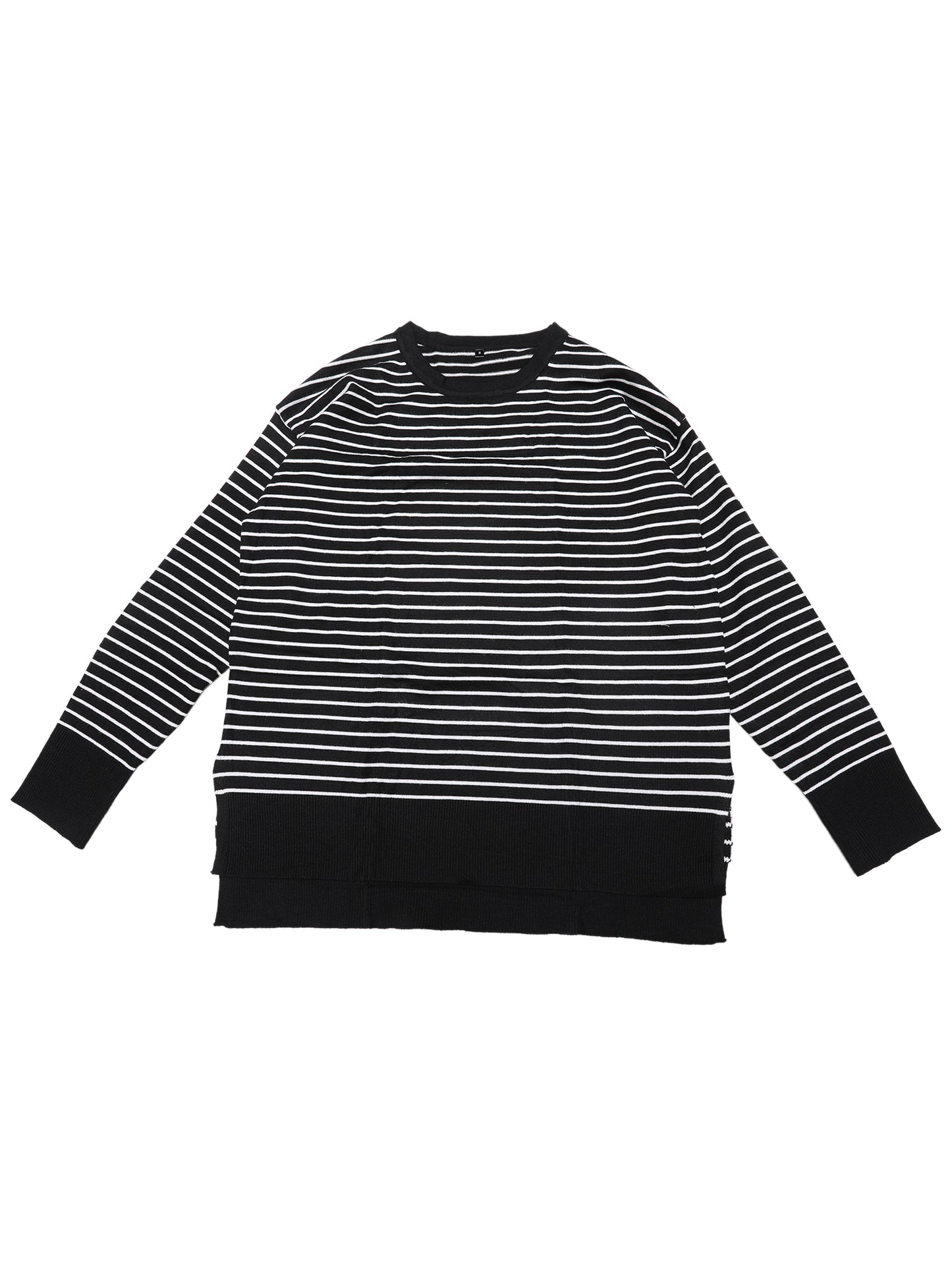 Women's Striped Sweater Side Slits Knit Crew Neck Oversized Pullover Tops