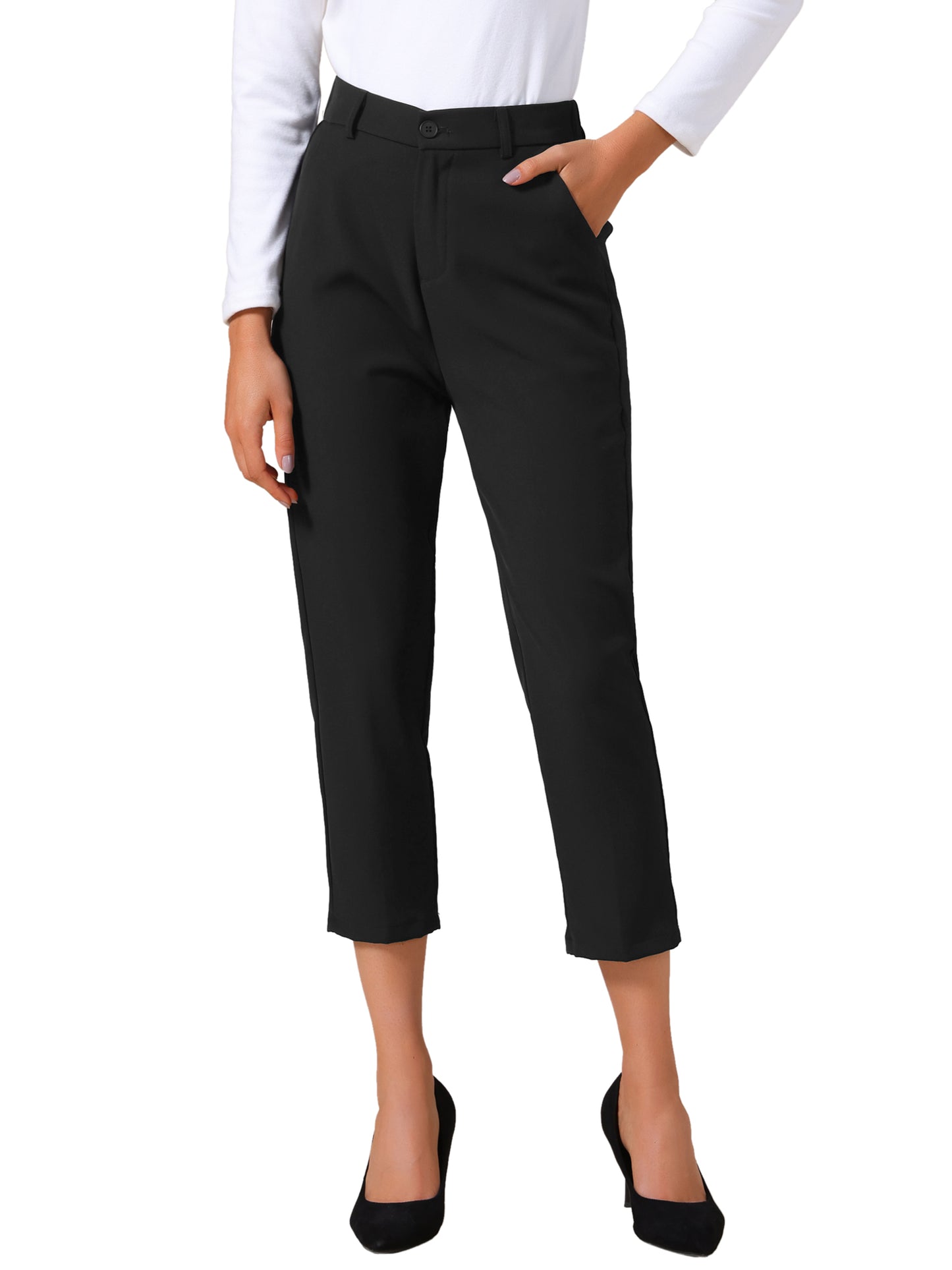 Women's Business Casual Pants Cropped Length Work Office Trousers with Pockets