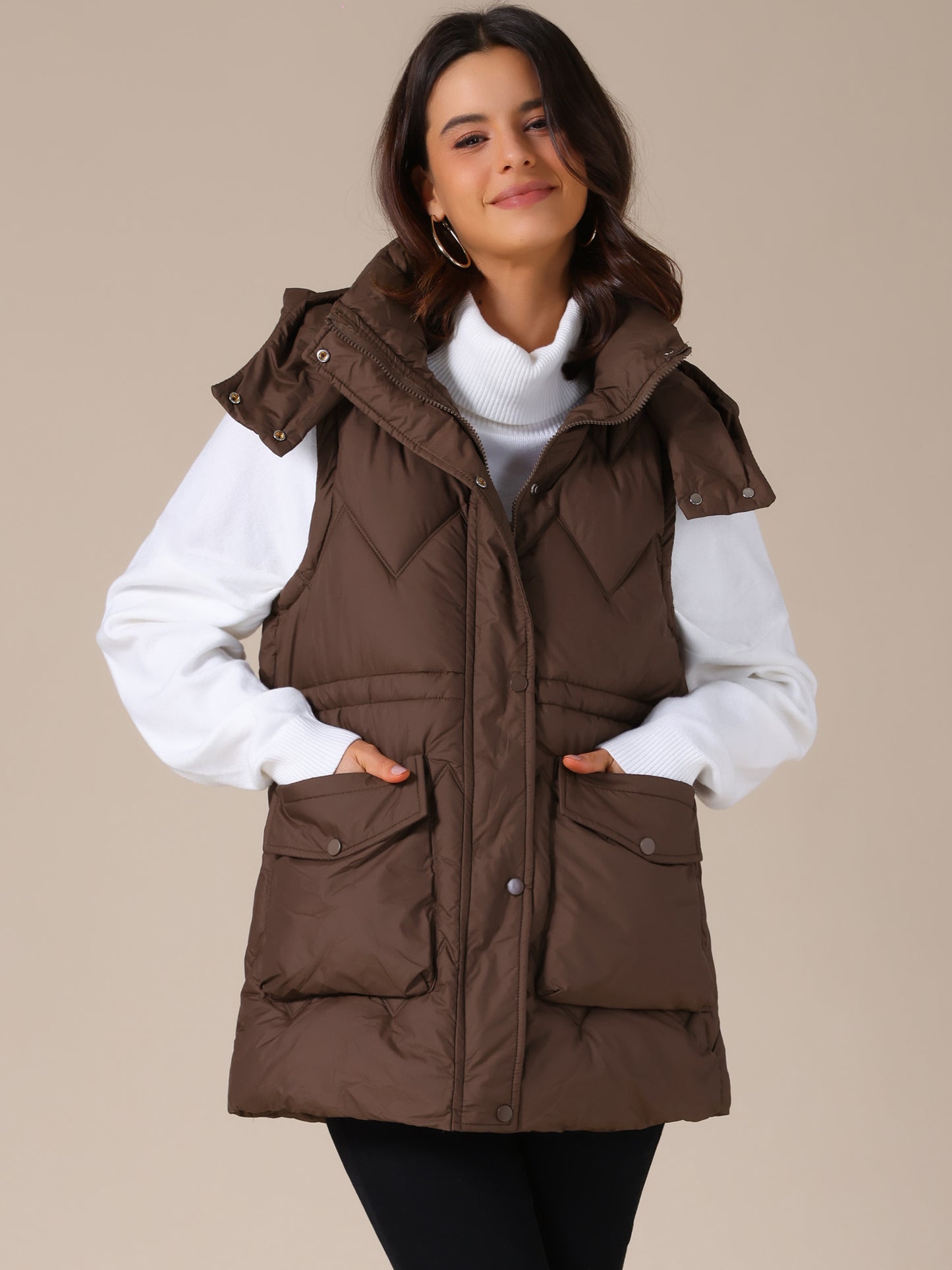 Women's Winter Zip Up Mid Long Padded Puffer Vest