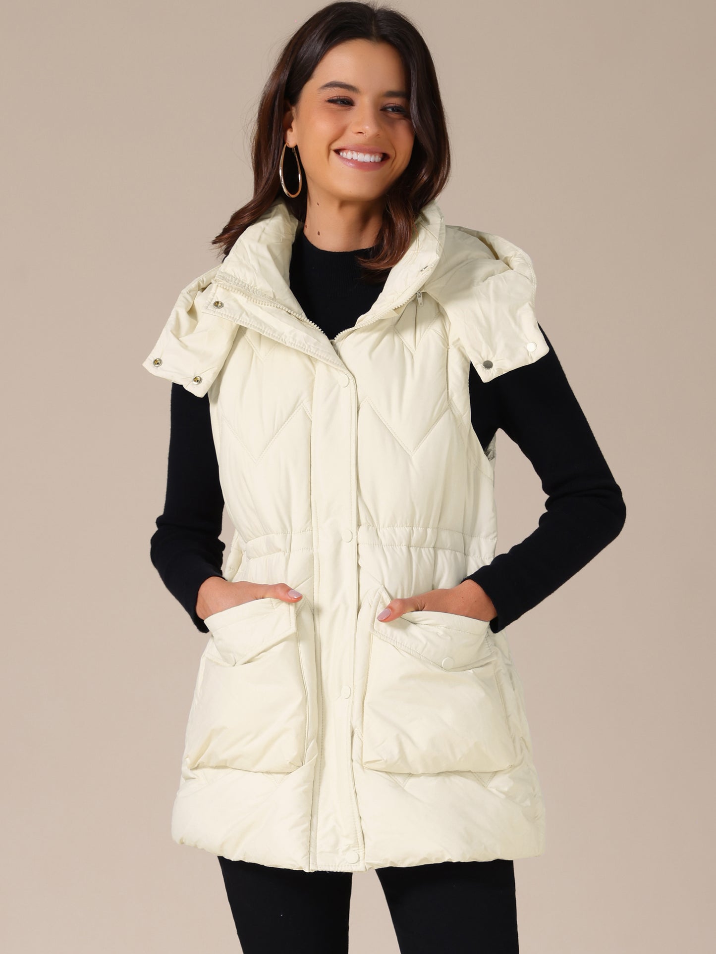 Women's Winter Zip Up Mid Long Padded Puffer Vest