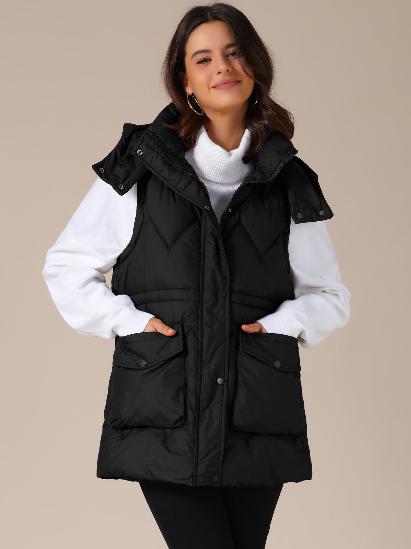 Women's Winter Zip Up Mid Long Padded Puffer Vest