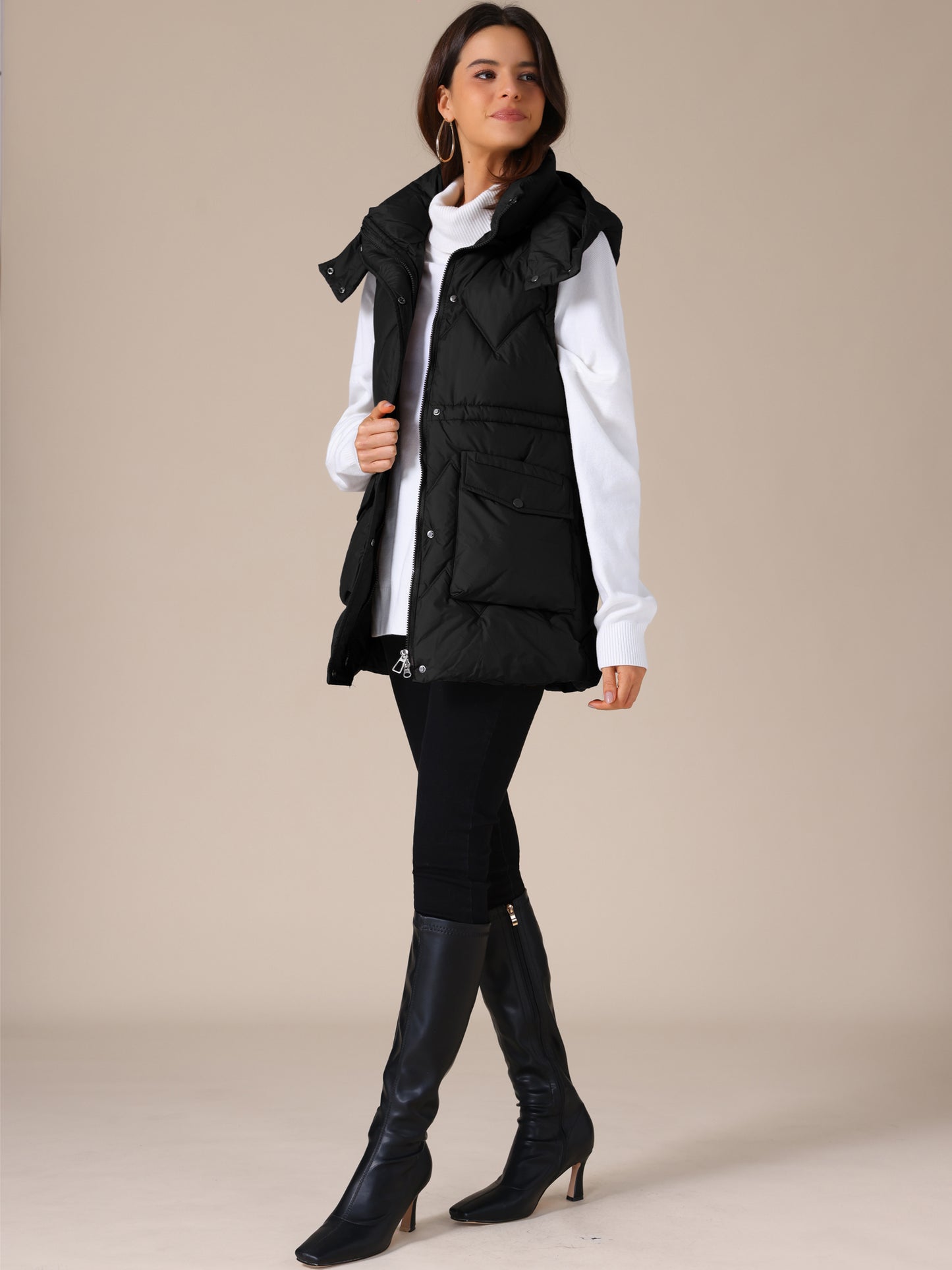 Women's Winter Zip Up Mid Long Padded Puffer Vest