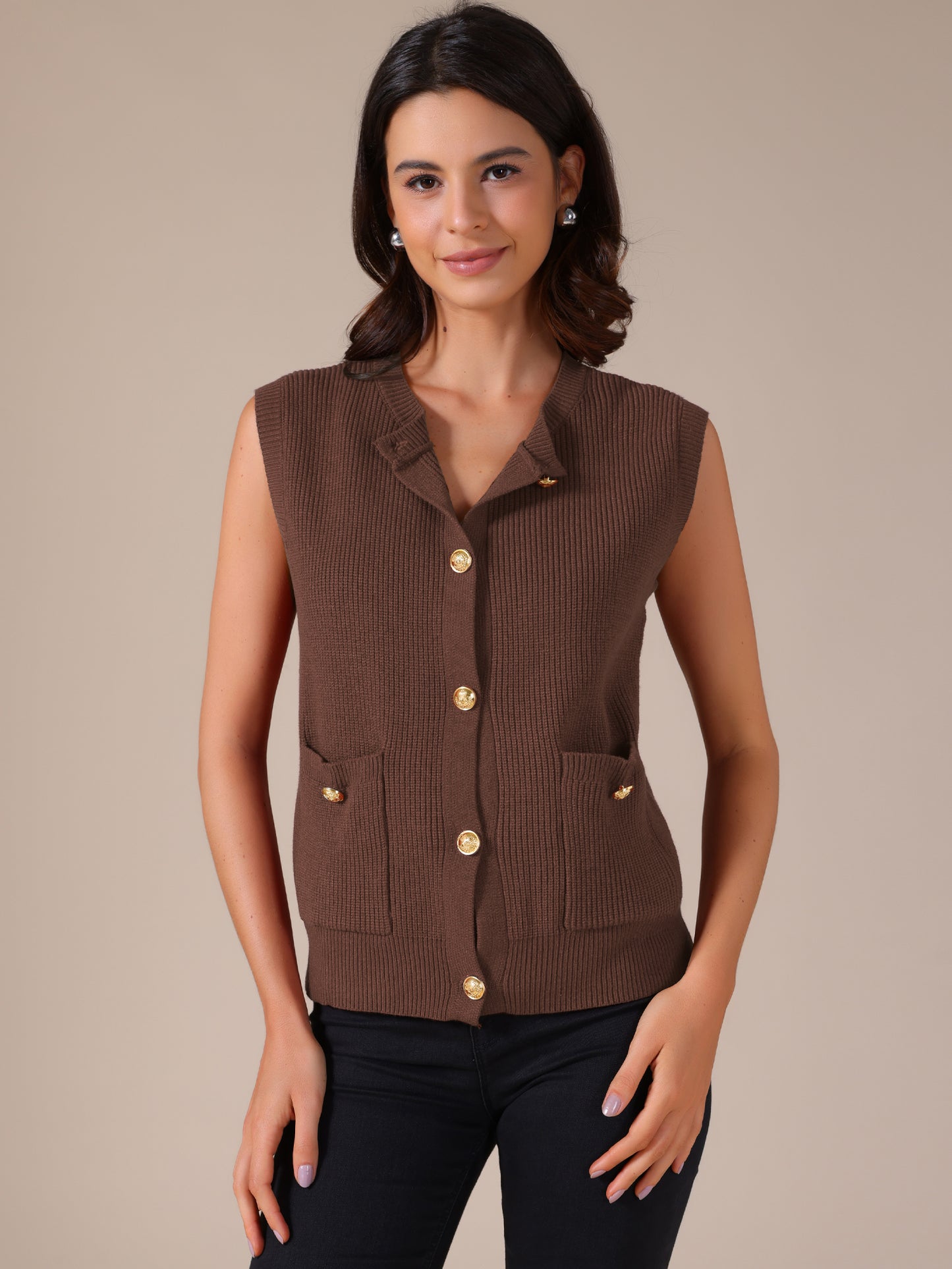 Women Sweater Vest Button Down Sleeveless Knit Tank Tops Trendy Casual Sweaters Cardigans with Pockets