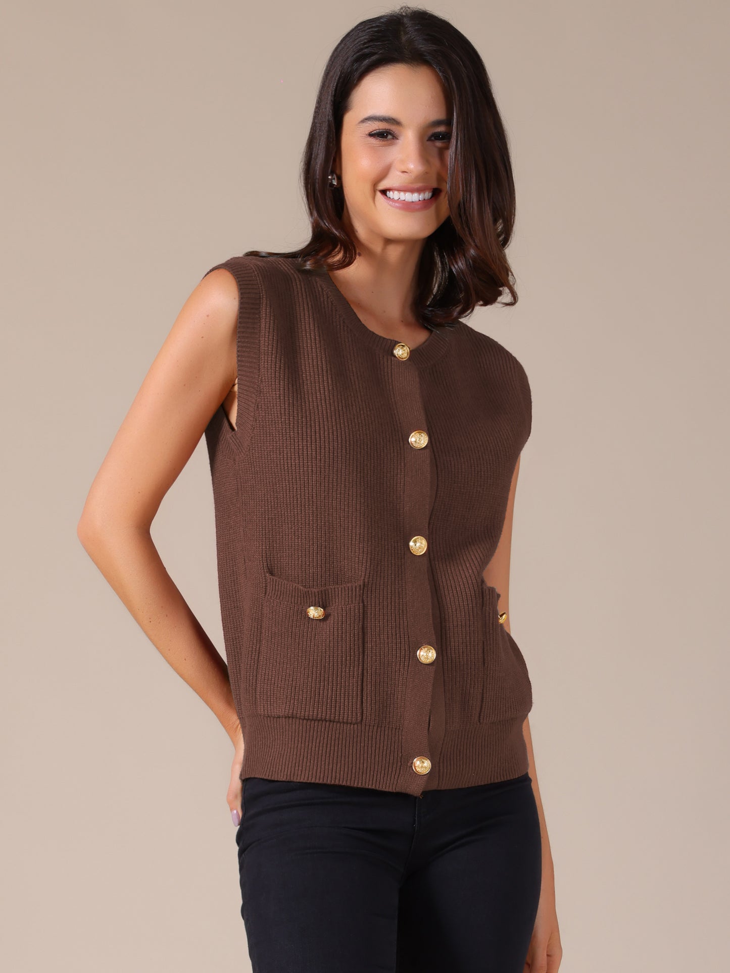 Women Sweater Vest Button Down Sleeveless Knit Tank Tops Trendy Casual Sweaters Cardigans with Pockets