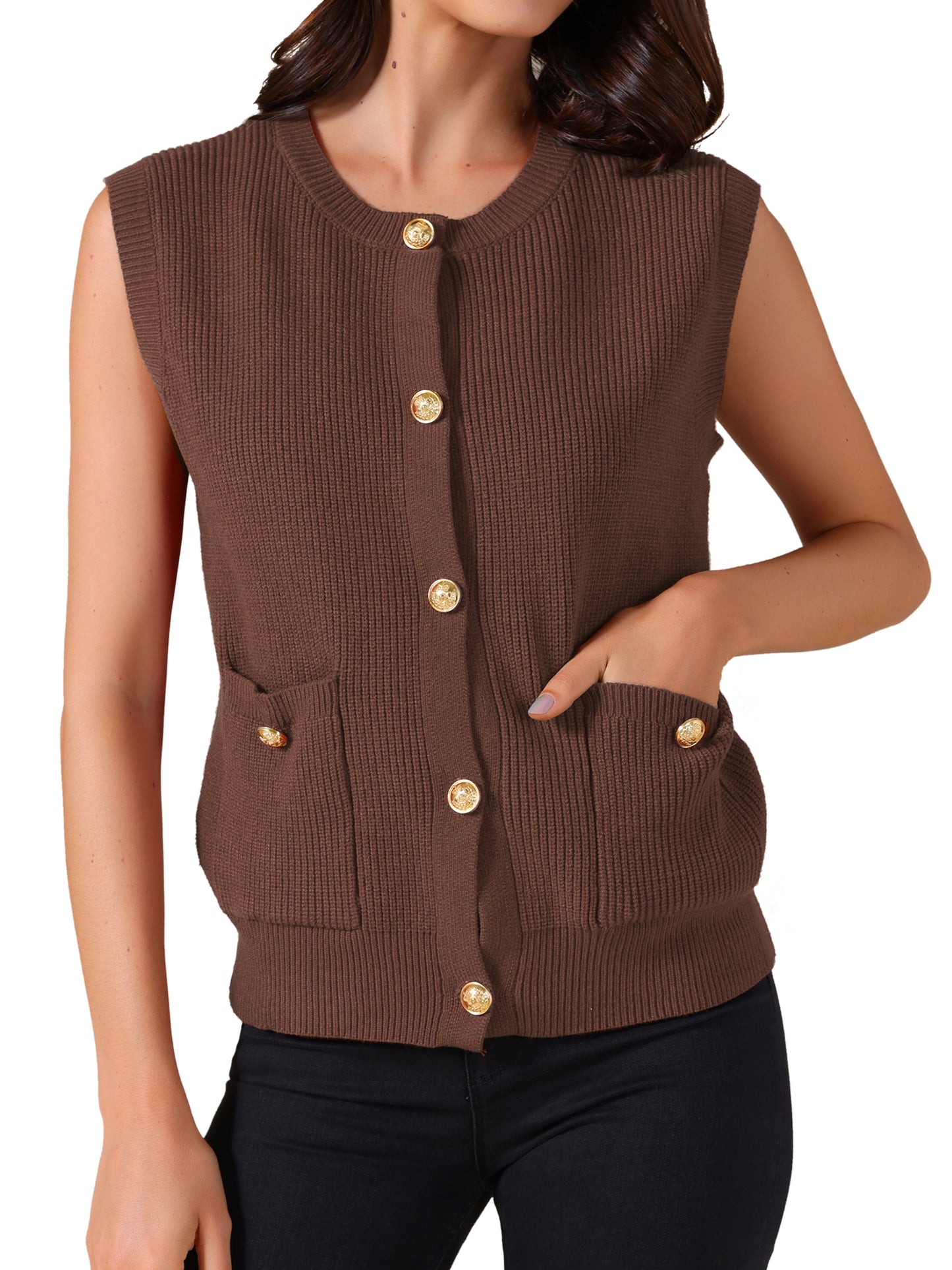 Women Sweater Vest Button Down Sleeveless Knit Tank Tops Trendy Casual Sweaters Cardigans with Pockets