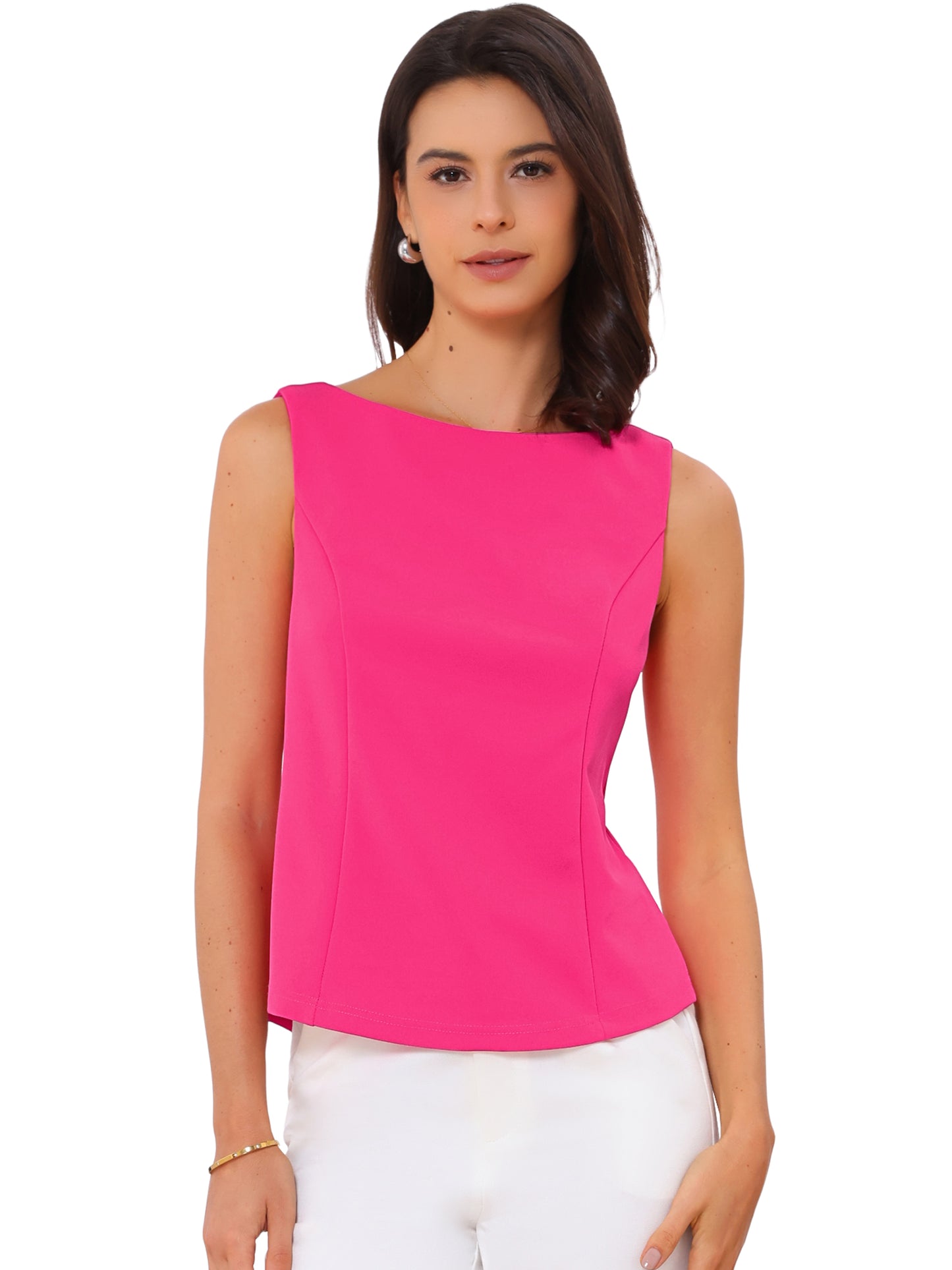 Women's Boat Neck Sleeveless Business Work Summer Tank Top