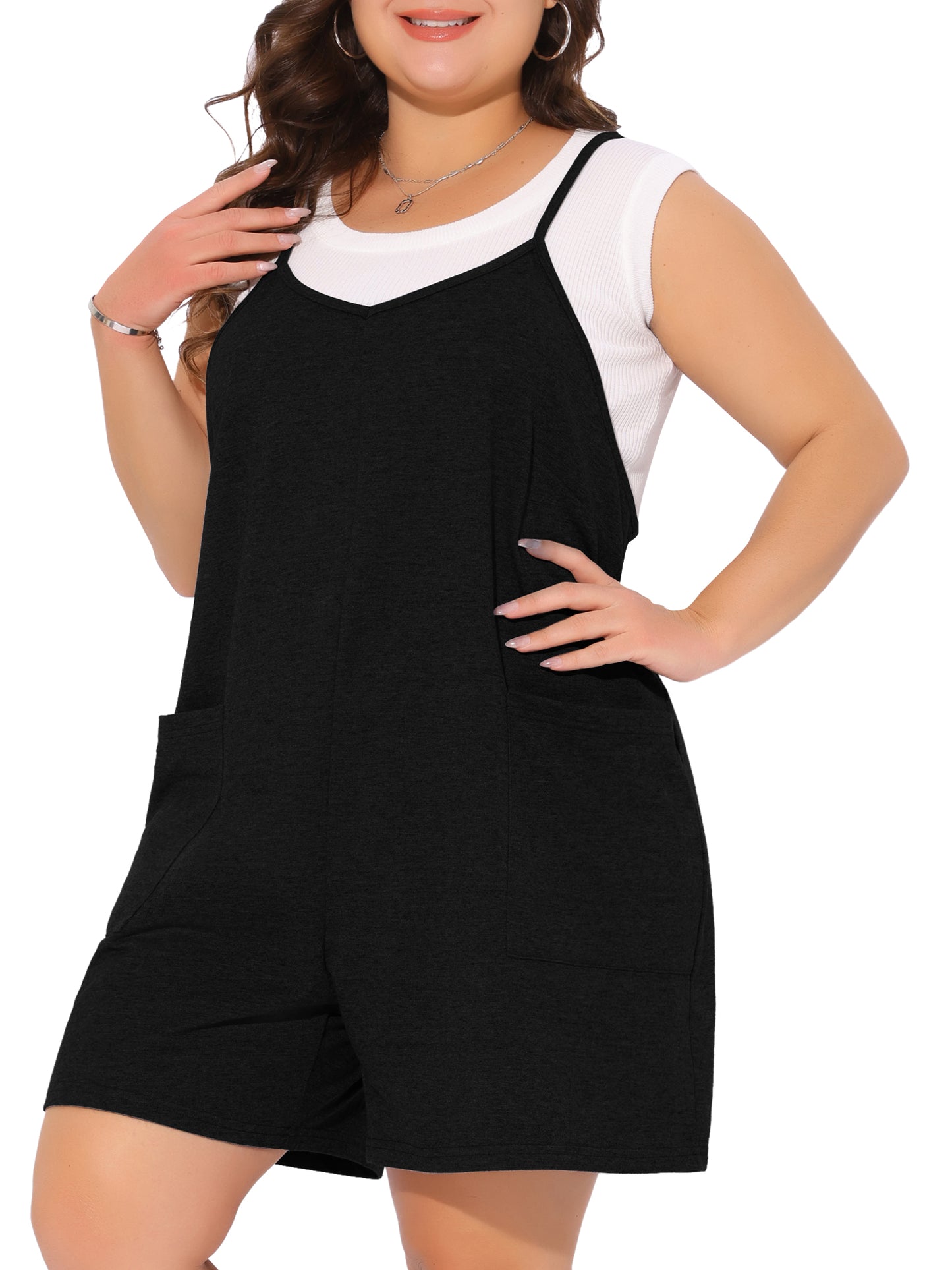 Women Plus Size Romper Summer Casual Sleeveless Spaghetti Strap Shorts Overalls Jumpsuit